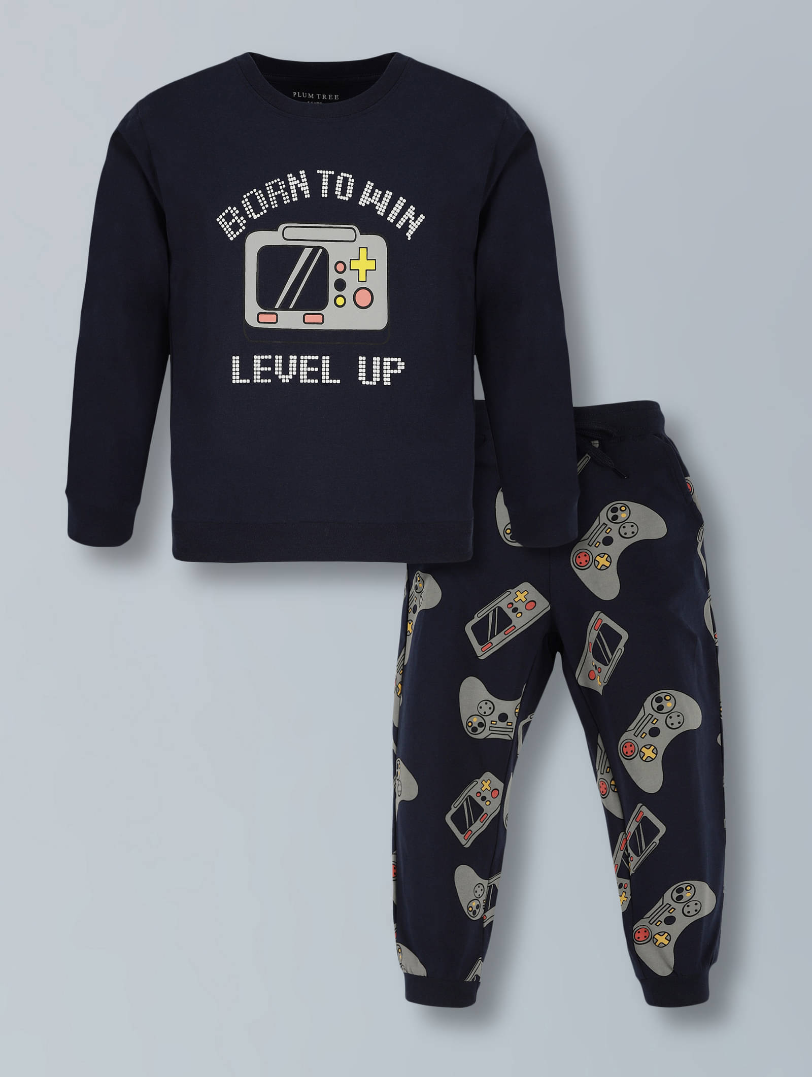     			PLUM TREE Pack of 2 Boys Cotton T-Shirt & Pants Set ( Navy )