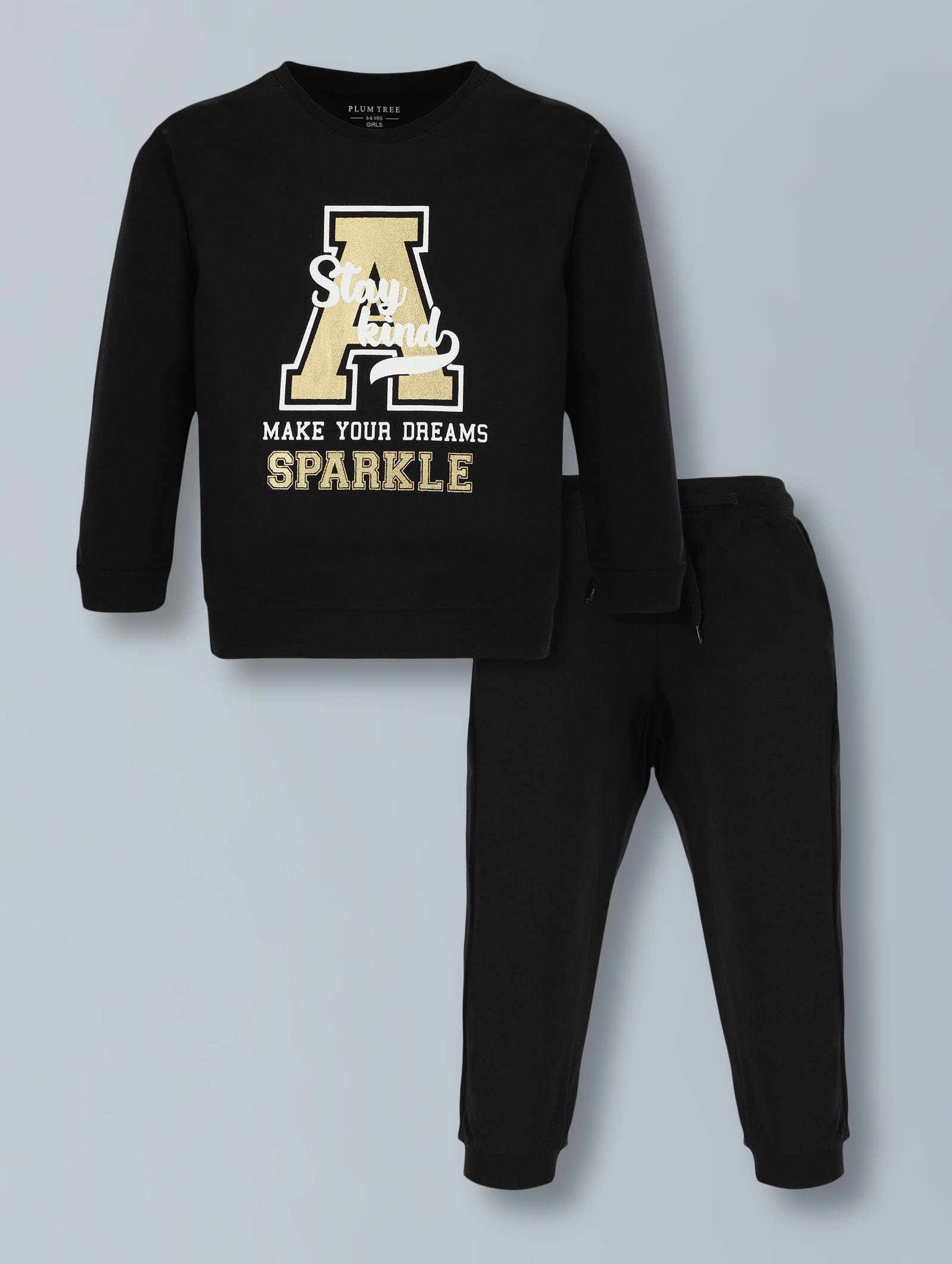     			PLUM TREE Pack of 2 Girls 100% Cotton T-shirt & Pants ( Black )