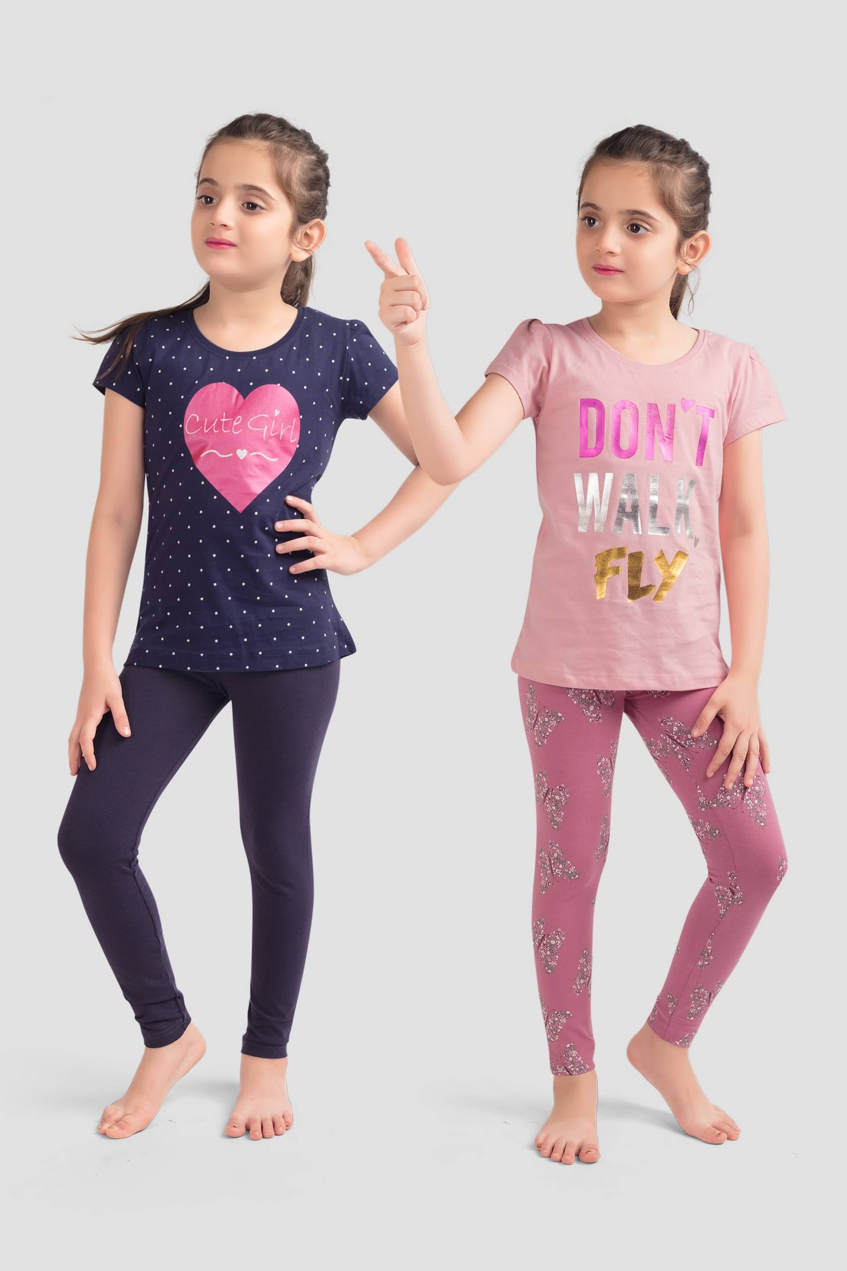     			PLUM TREE Pack of 4 Girls 100% Cotton T-shirt & Pants ( Pink )