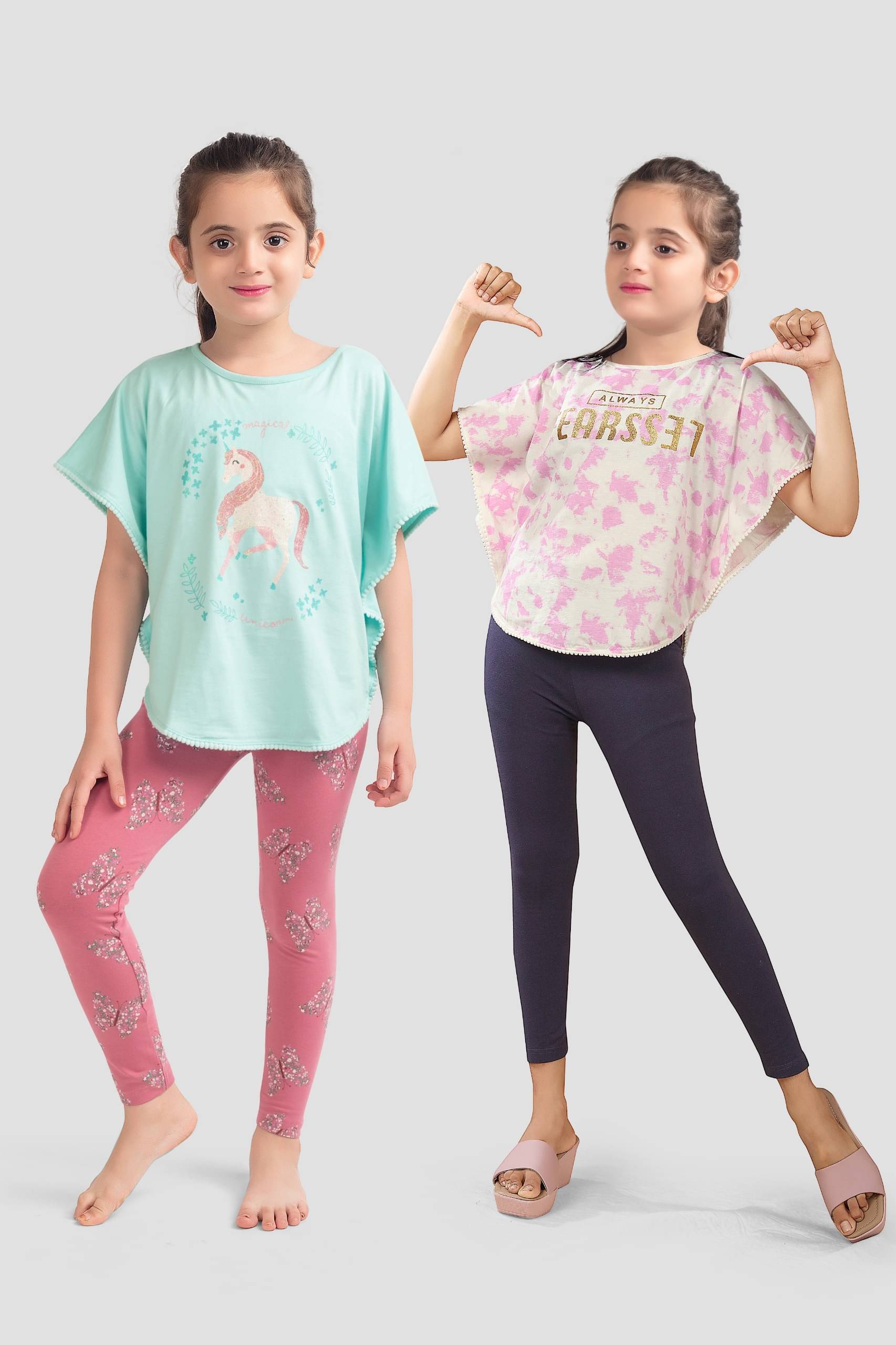     			PLUM TREE Pack of 4 Girls 100% Cotton T-shirt & Pants ( White )