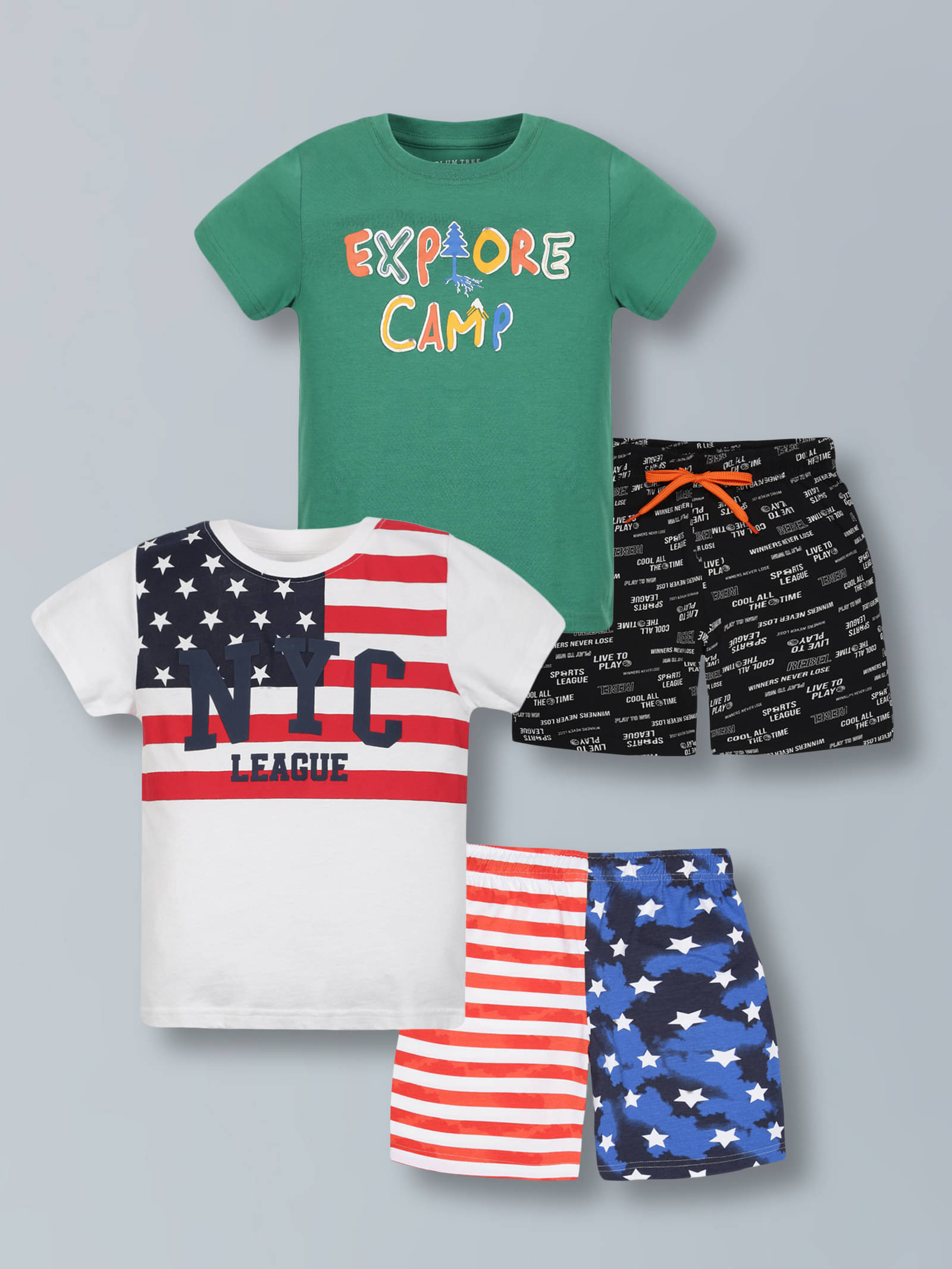    			PLUM TREE Pack of 4 Boys Cotton T-Shirt & Shorts Set ( Green )