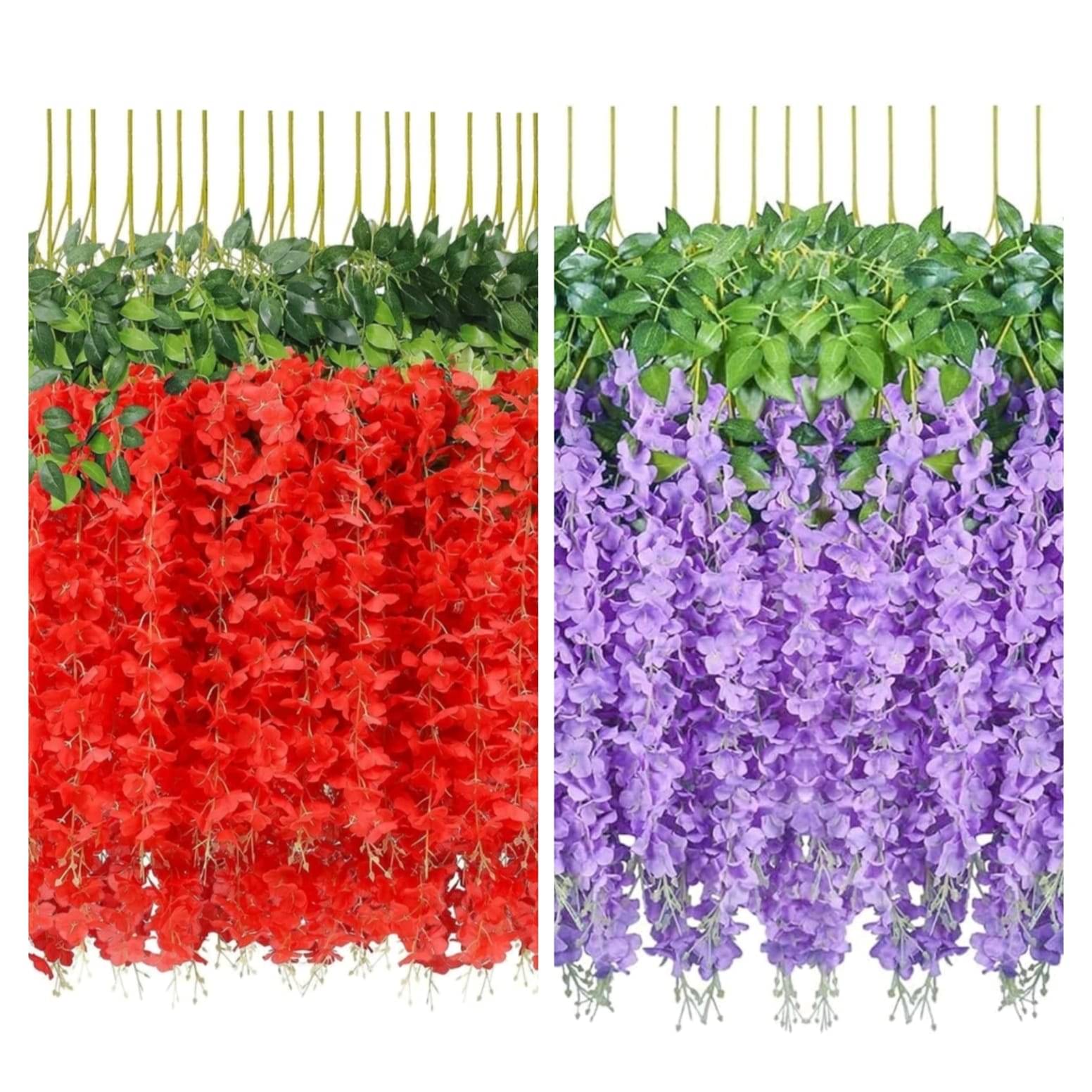(Pack of 12) Artificial Red & Purple Wisteria Hanging Flowers | Wall, Balcony, Wedding & Party Decor | wisteria garland | artificial flower vine | red hanging flowers | home wall decoration flowers | fake flower garland | wedding backdrop flowers (Pack of 12) Artificial Red & Purple Wisteria Hanging Flowers | Wall, Balcony, Wedding & Party Decor | wisteria garland | artificial flower vine | red hanging flowers | home wall decoration flowers | fake flower garland | wedding backdrop flowers
