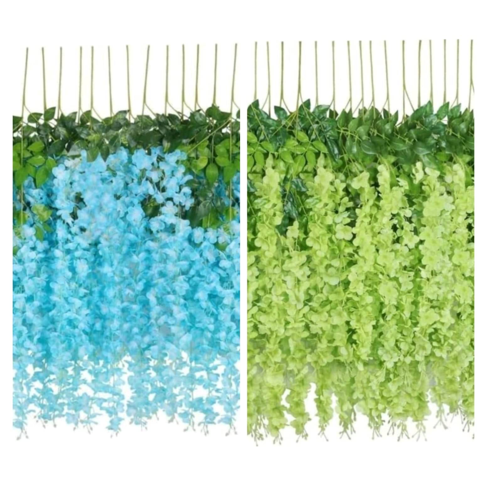 (Pack of 8) Artificial Blue & Green Wisteria Hanging Flowers | Wall, Balcony, Wedding & Party Decor | wisteria garland | artificial flower vine | red hanging flowers | home wall decoration flowers | fake flower garland | wedding backdrop flowers (Pack of 8) Artificial Blue & Green Wisteria Hanging Flowers | Wall, Balcony, Wedding & Party Decor | wisteria garland | artificial flower vine | red hanging flowers | home wall decoration flowers | fake flower garland | wedding backdrop flowers