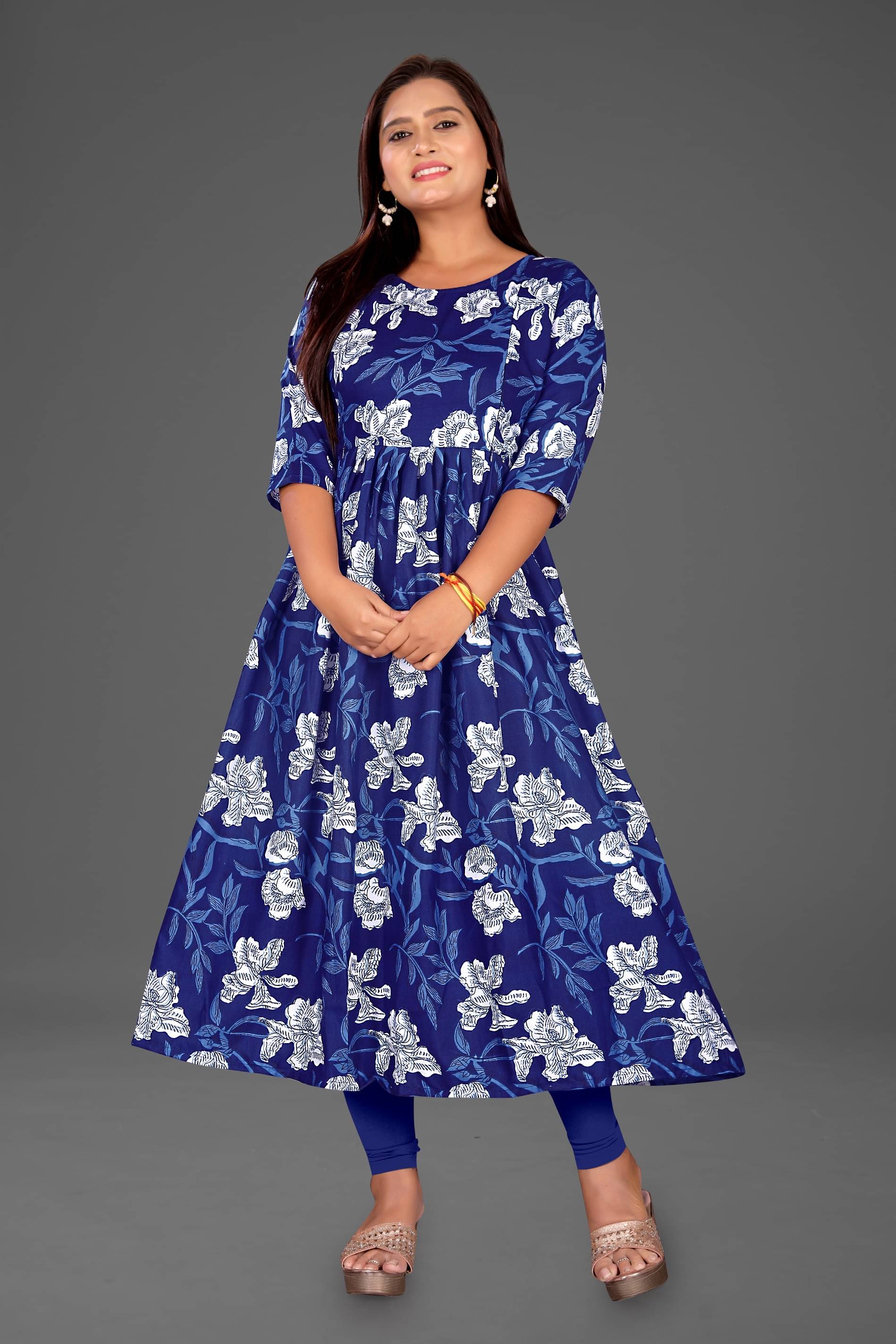     			RIAANA Women Rayon Printed Anarkali Kurti ( Blue )