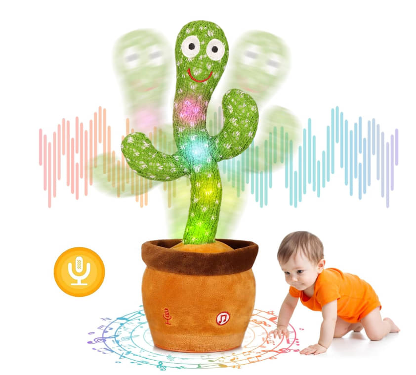     			Rechargeable Dancing Cactus Toy – Interactive Singing & Talking Plush Toy for Kids with Fun Lights, Recording & Repeating Function, USB Cable Included – Ideal Educational & Entertaining Gift