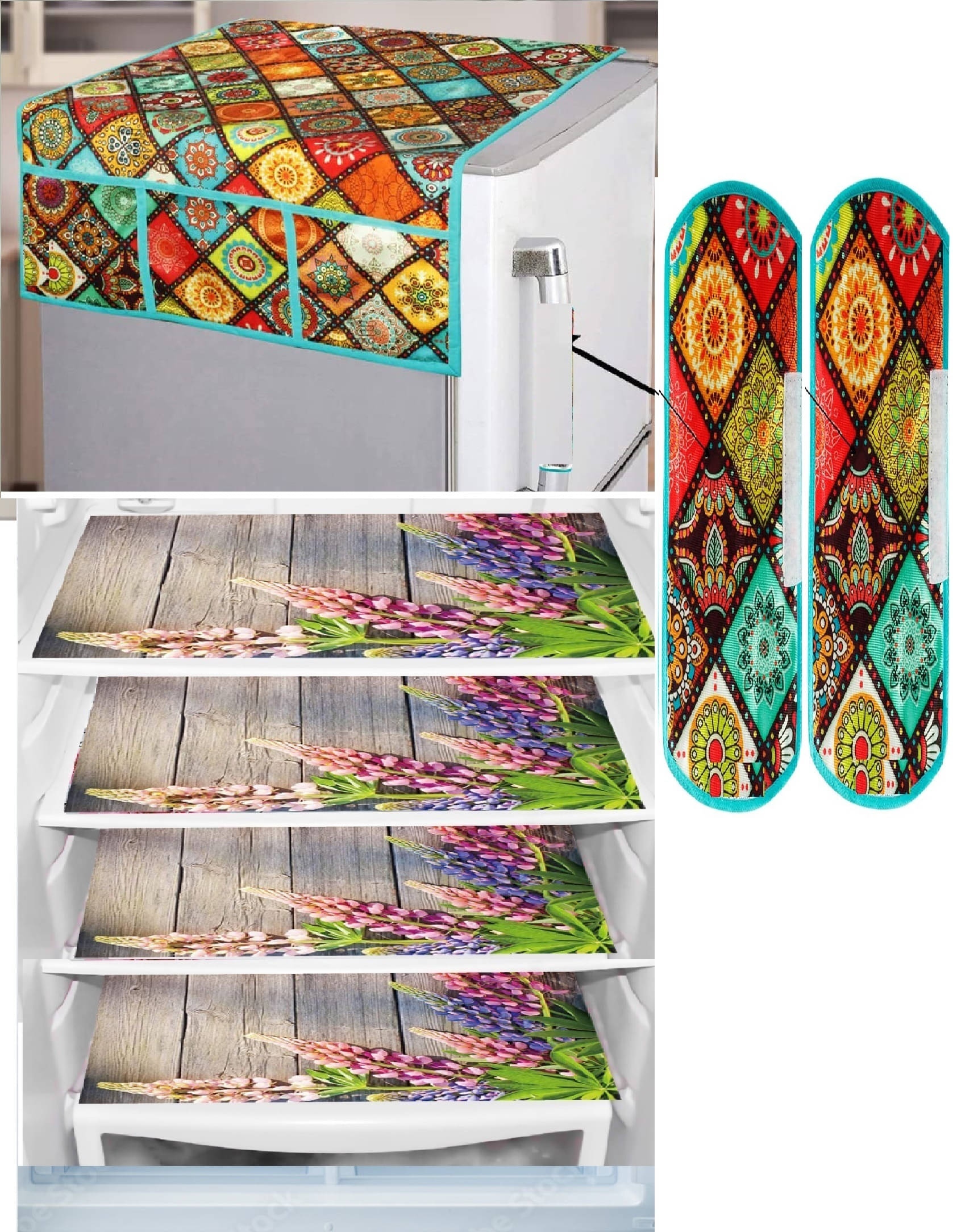Revexo PVC Floral Printed Fridge Mat & Cover ( 40 30 ) Pack of 7 - Multicolor Revexo PVC Floral Printed Fridge Mat & Cover ( 40 30 ) Pack of 7 - Multicolor