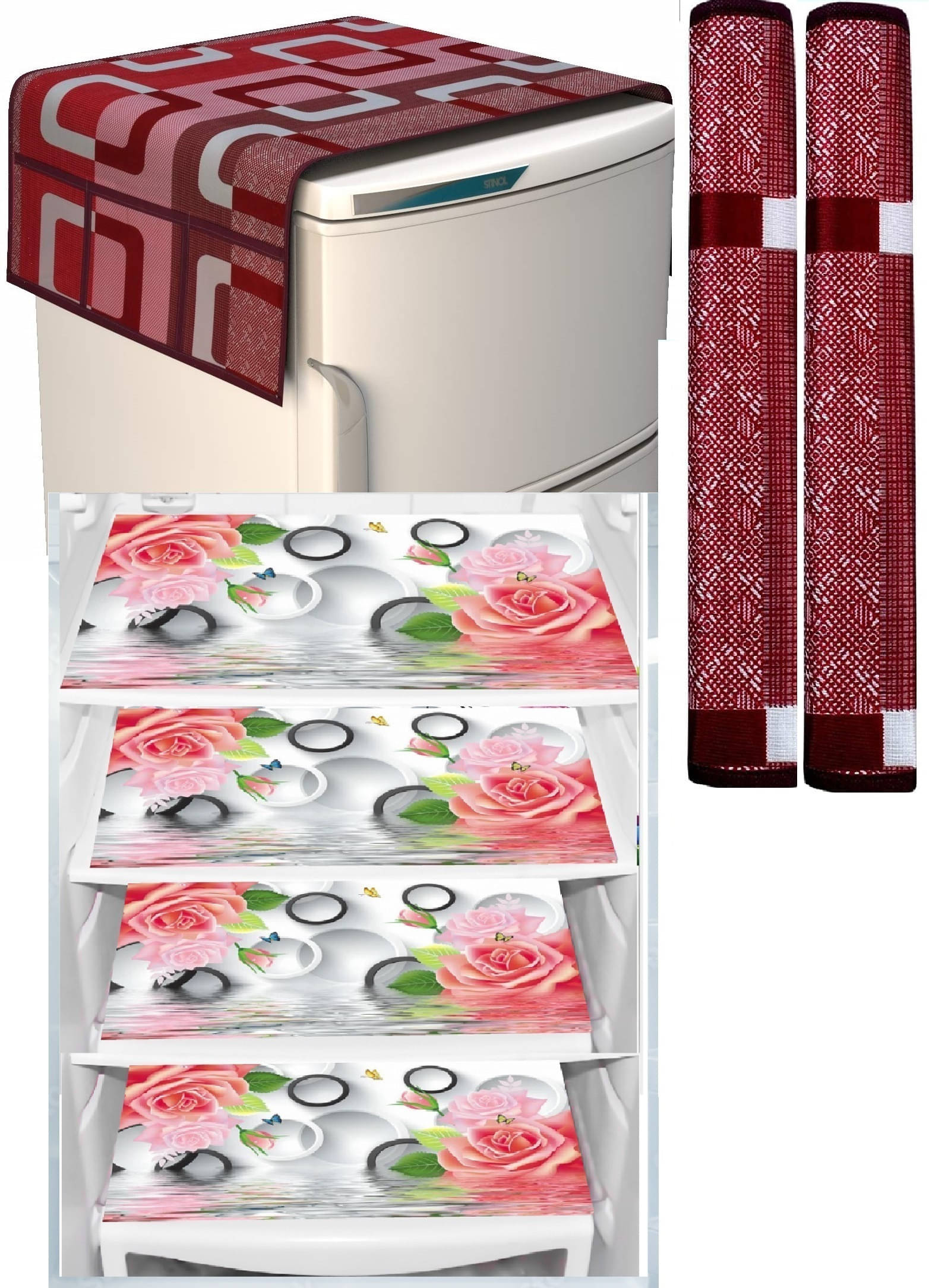 Revexo PVC Floral Printed Fridge Mat & Cover ( 40 30 ) Pack of 7 - Multicolor Revexo PVC Floral Printed Fridge Mat & Cover ( 40 30 ) Pack of 7 - Multicolor