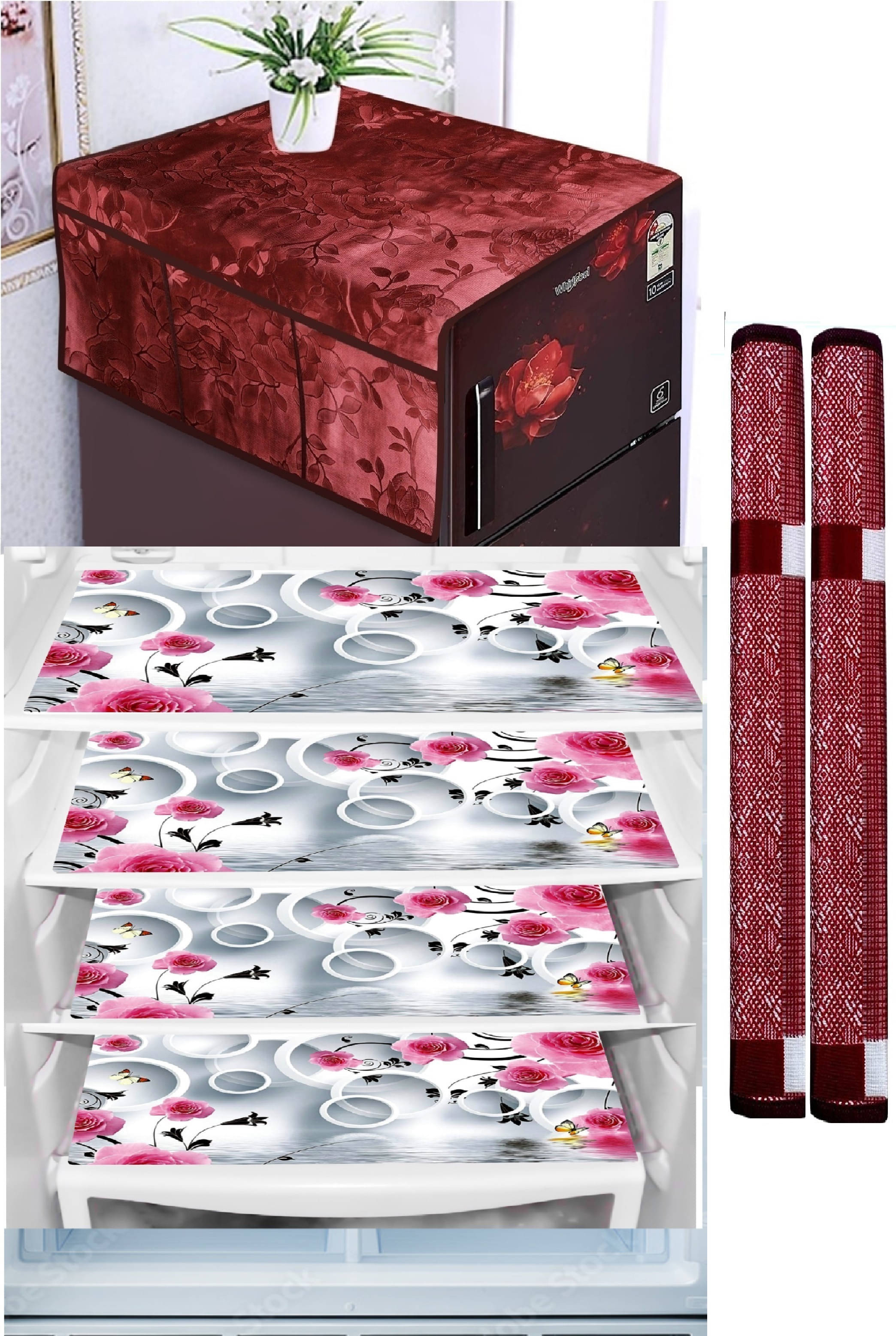 Revexo PVC Floral Printed Fridge Mat & Cover ( 40 30 ) Pack of 7 - Multicolor Revexo PVC Floral Printed Fridge Mat & Cover ( 40 30 ) Pack of 7 - Multicolor