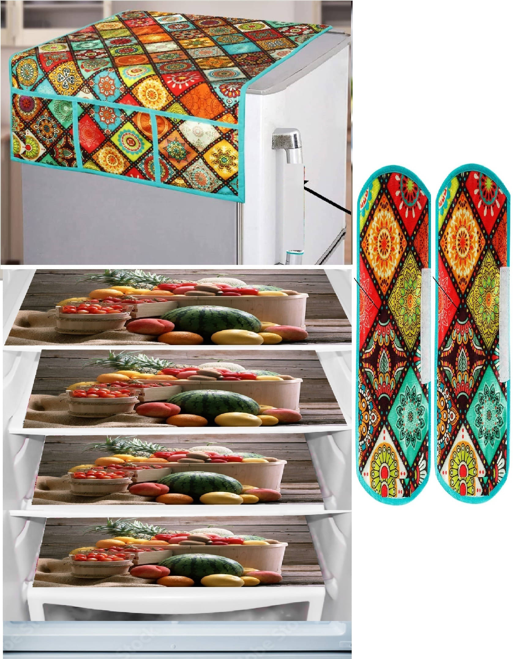 Revexo PVC Floral Printed Fridge Mat & Cover ( 40 30 ) Pack of 7 - Multicolor Revexo PVC Floral Printed Fridge Mat & Cover ( 40 30 ) Pack of 7 - Multicolor