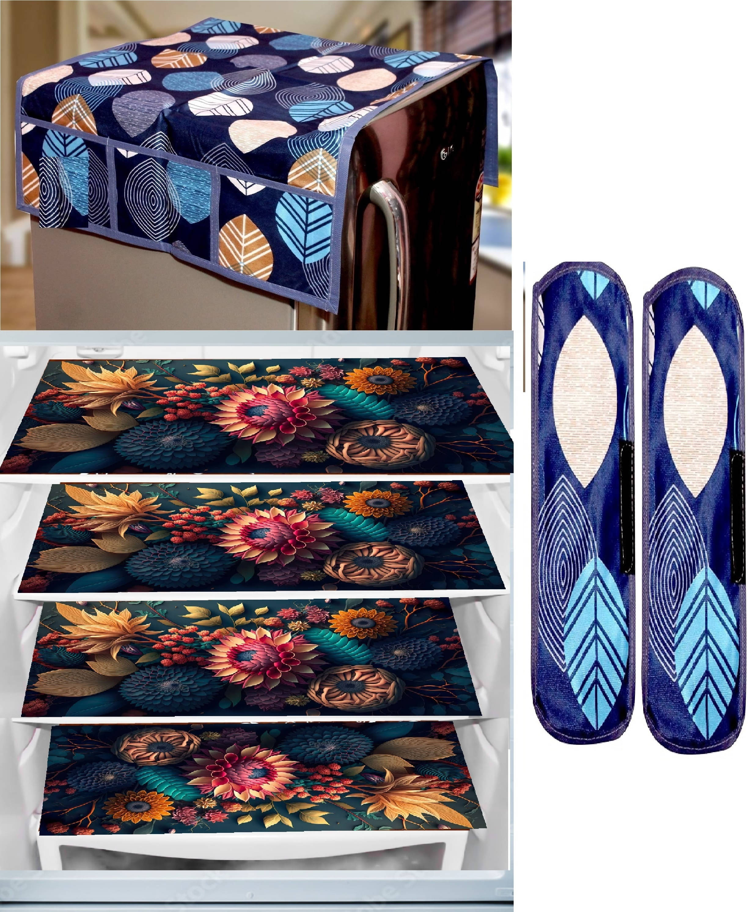 Revexo PVC Floral Printed Fridge Mat & Cover ( 40 30 ) Pack of 7 - Multicolor Revexo PVC Floral Printed Fridge Mat & Cover ( 40 30 ) Pack of 7 - Multicolor