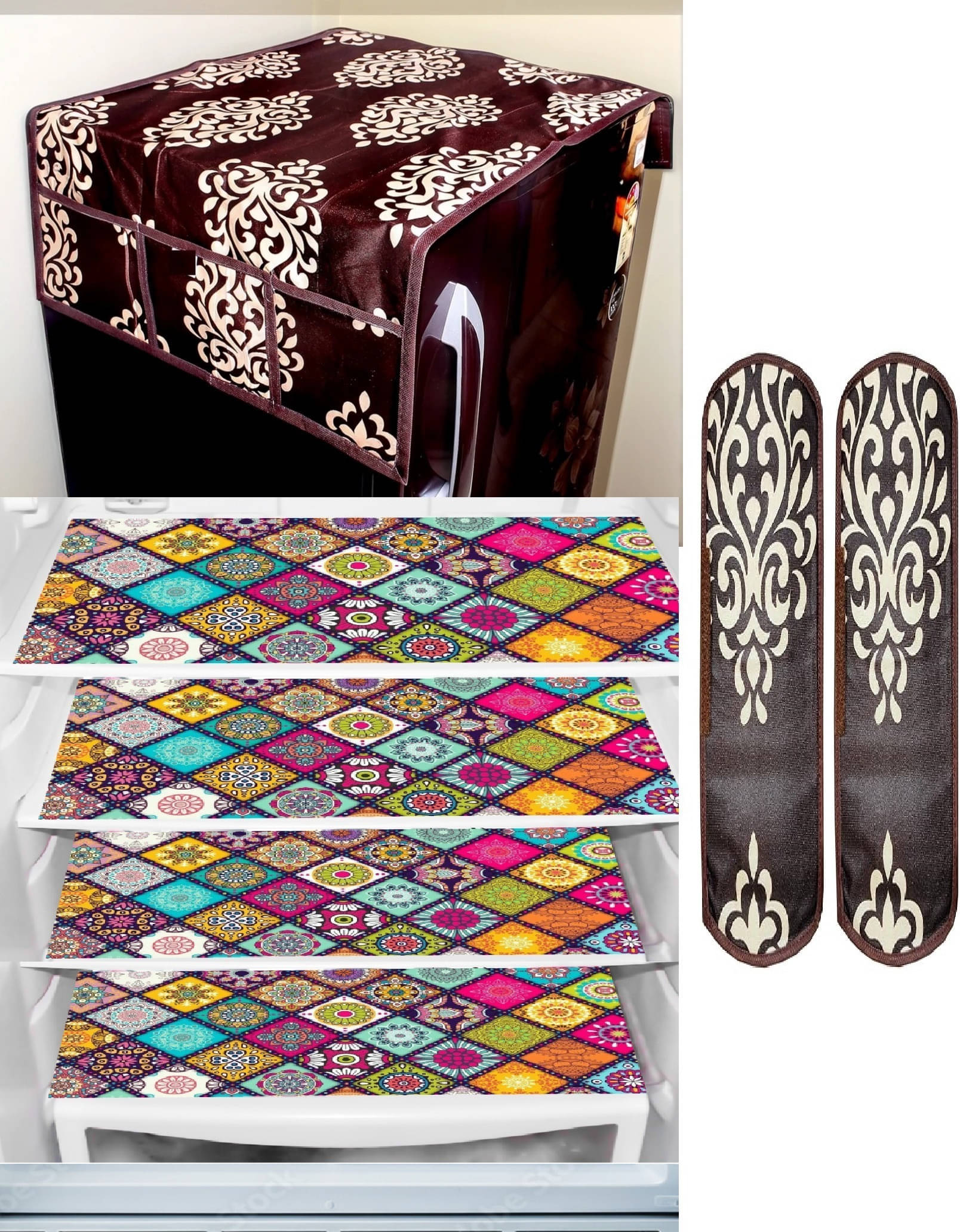 Revexo PVC Floral Printed Fridge Mat & Cover ( 40 30 ) Pack of 7 - Multicolor Revexo PVC Floral Printed Fridge Mat & Cover ( 40 30 ) Pack of 7 - Multicolor