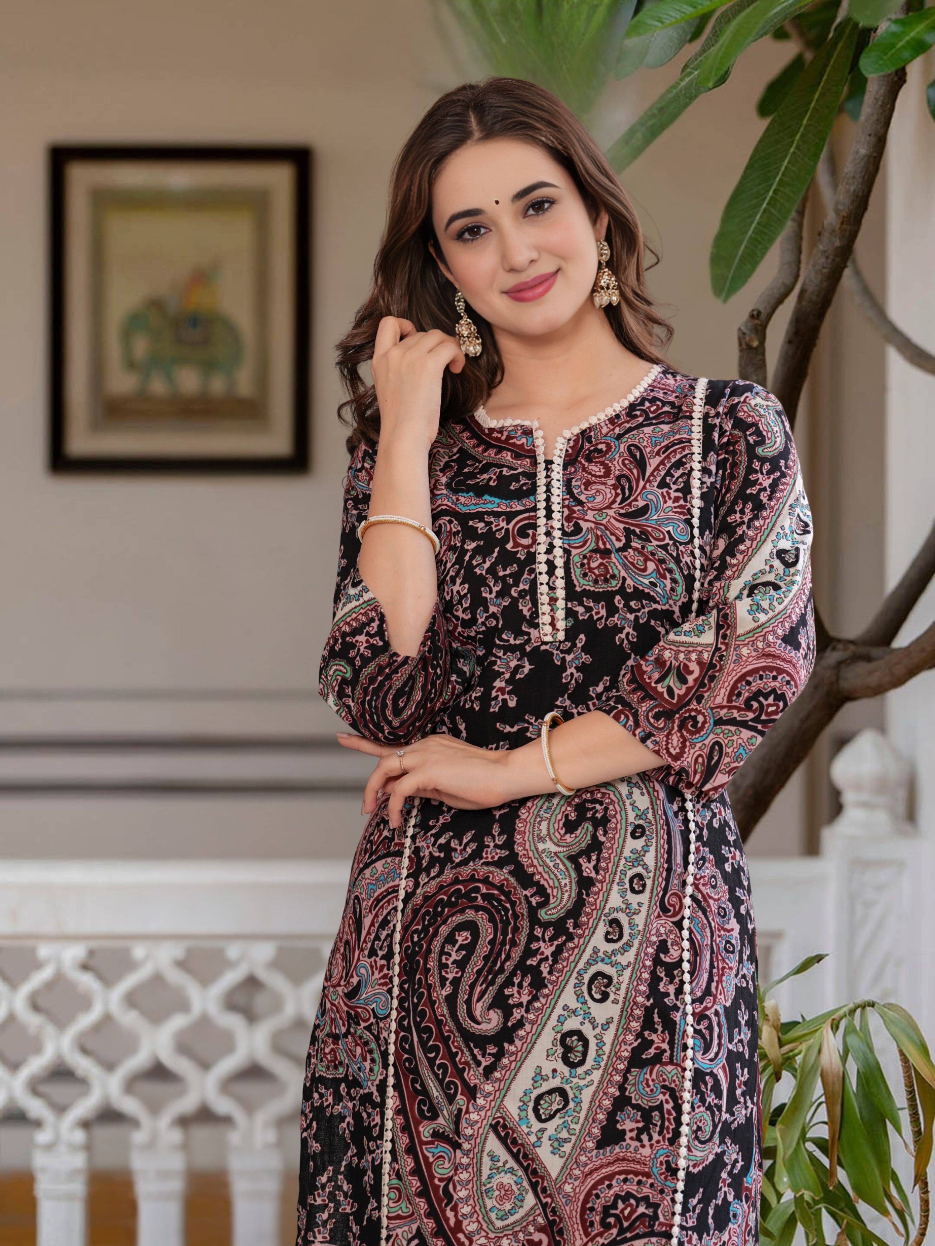 Royal Export Women Cotton Printed Straight Kurti ( Black ) Royal Export Women Cotton Printed Straight Kurti ( Black )