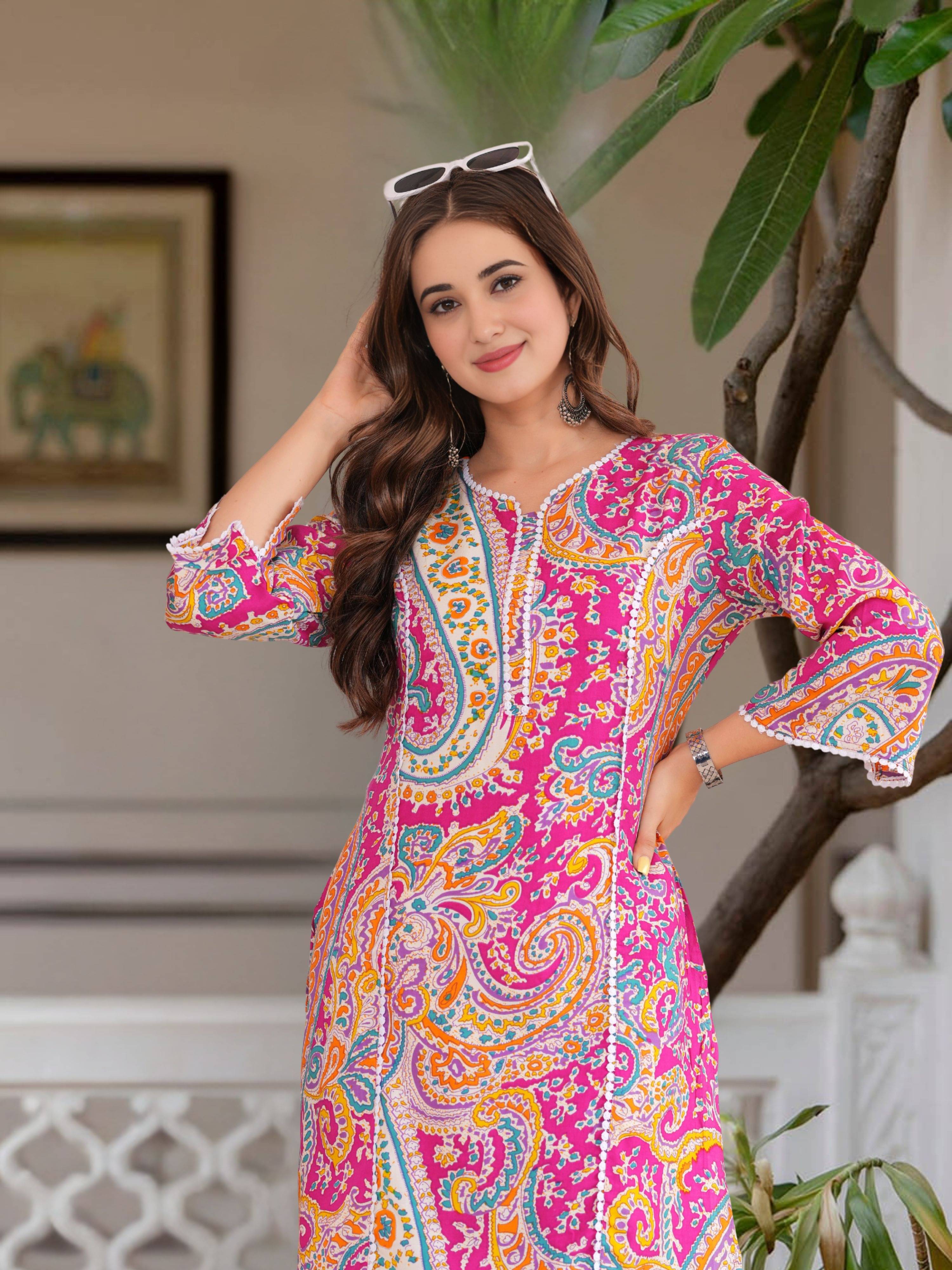     			Royal Export Women Cotton Printed Straight Kurti ( Pink )