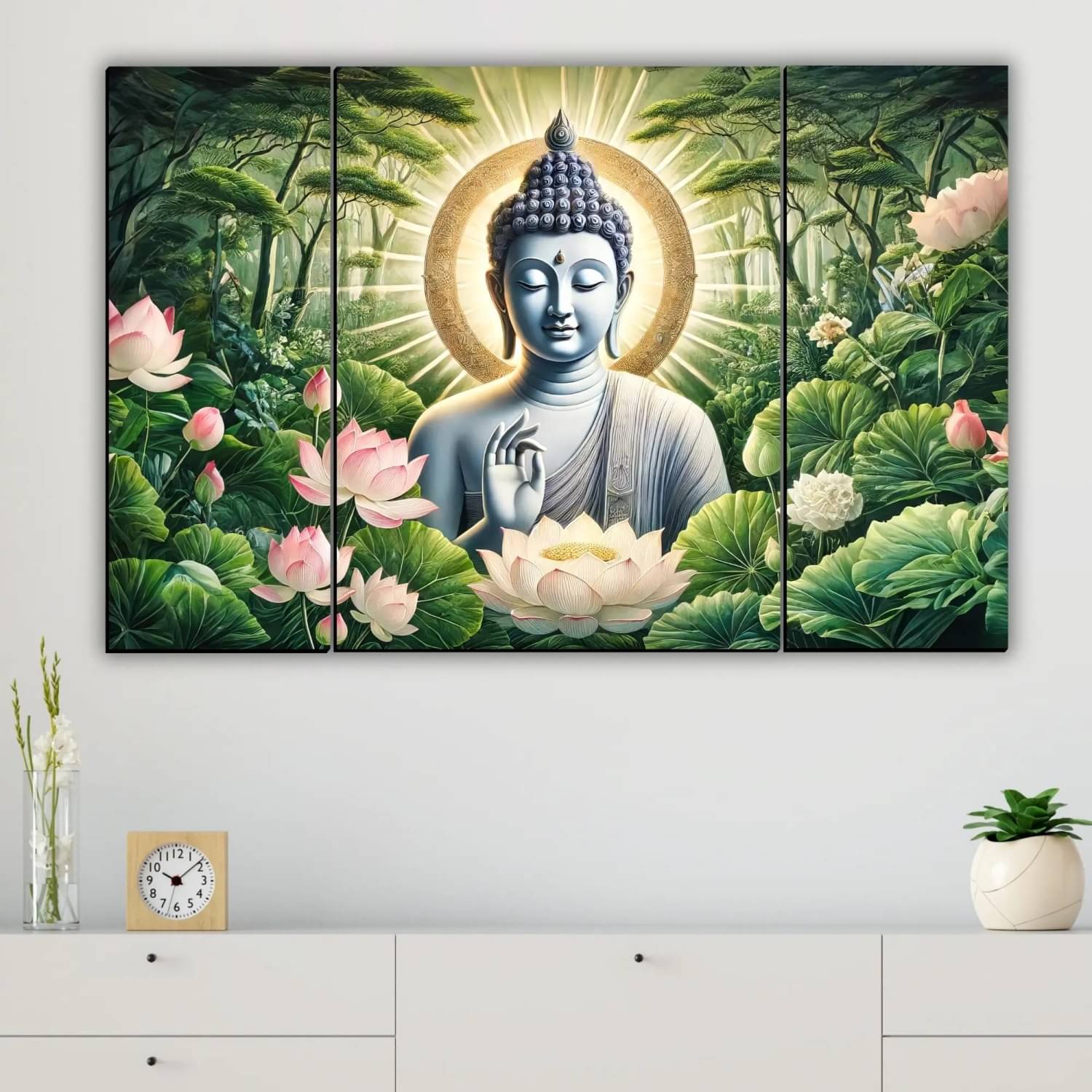 SNDArt Set Of 3 Lord Buddha Wall Paintings For Living Room Gift Items 12 x 18 inch SNDArt Set Of 3 Lord Buddha Wall Paintings For Living Room Gift Items 12 x 18 inch