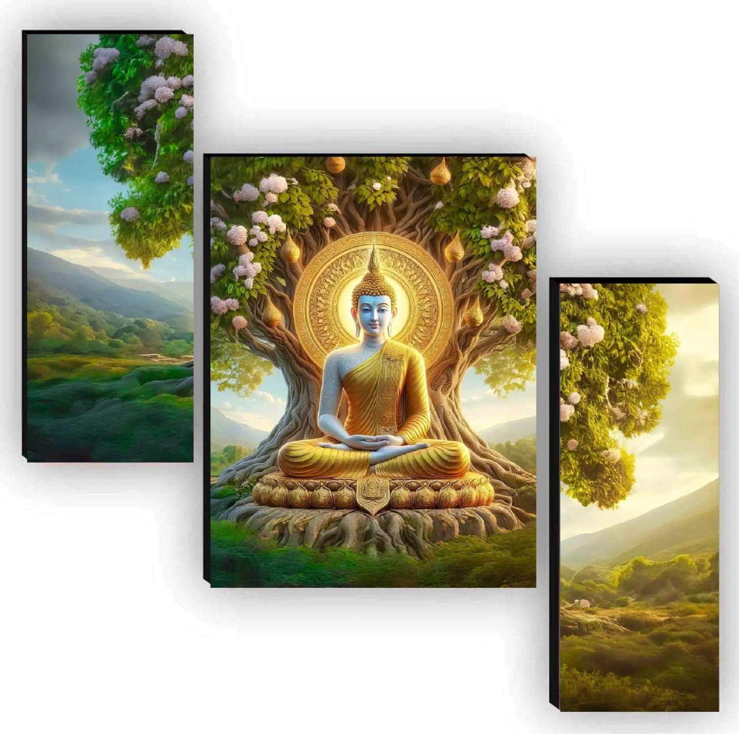 SNDArt Set Of 3 Lord Buddha Wall Paintings For Living Room Gift Items 12 x 18 inch SNDArt Set Of 3 Lord Buddha Wall Paintings For Living Room Gift Items 12 x 18 inch