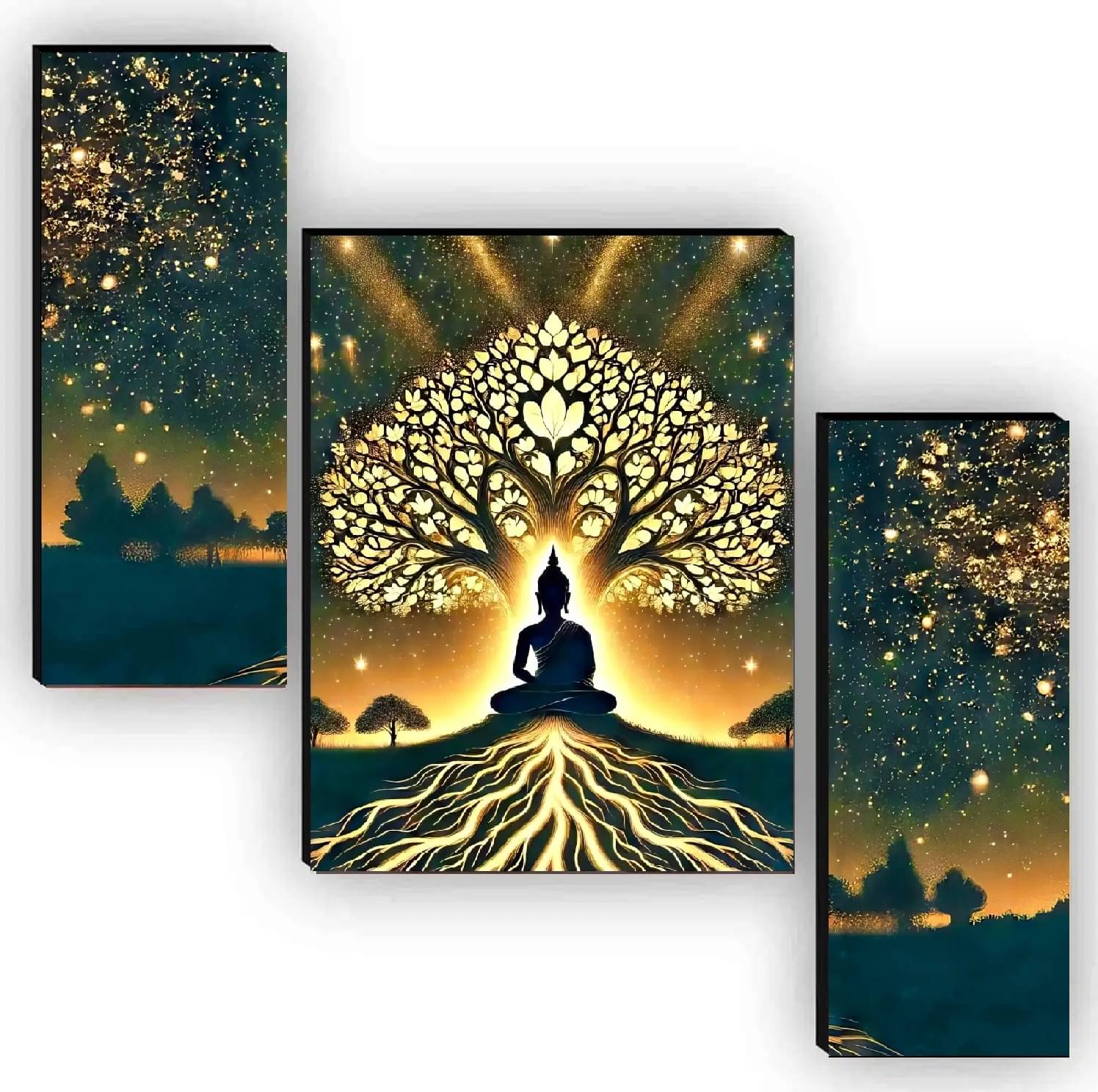 SNDArt Set Of 3 Lord Buddha Wall Paintings For Living Room Gift Items 12 x 18 inch SNDArt Set Of 3 Lord Buddha Wall Paintings For Living Room Gift Items 12 x 18 inch