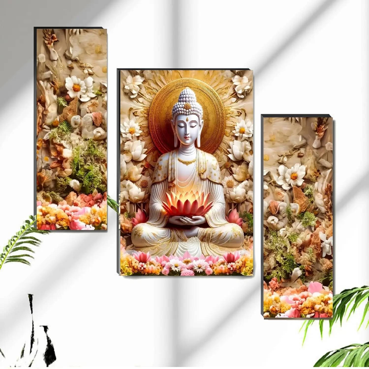 SNDArt Set Of 3 Lord Buddha Wall Paintings For Living Room Gift Items 12 x 18 inch SNDArt Set Of 3 Lord Buddha Wall Paintings For Living Room Gift Items 12 x 18 inch
