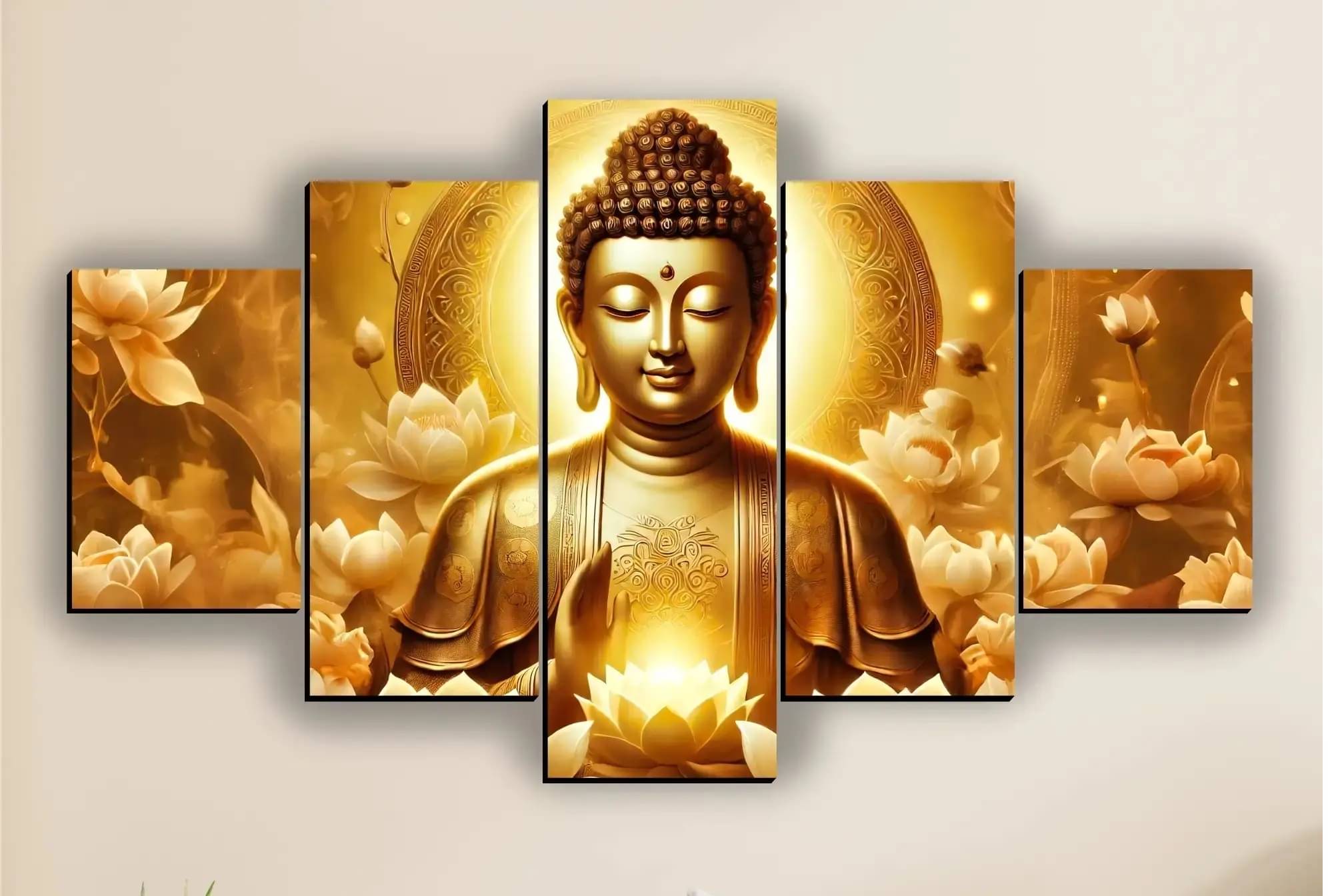 SNDArt Set Of 5 Lord Buddha Wall Paintings For Living Room Decorative Gift Items 18 x 30 inch SNDArt Set Of 5 Lord Buddha Wall Paintings For Living Room Decorative Gift Items 18 x 30 inch