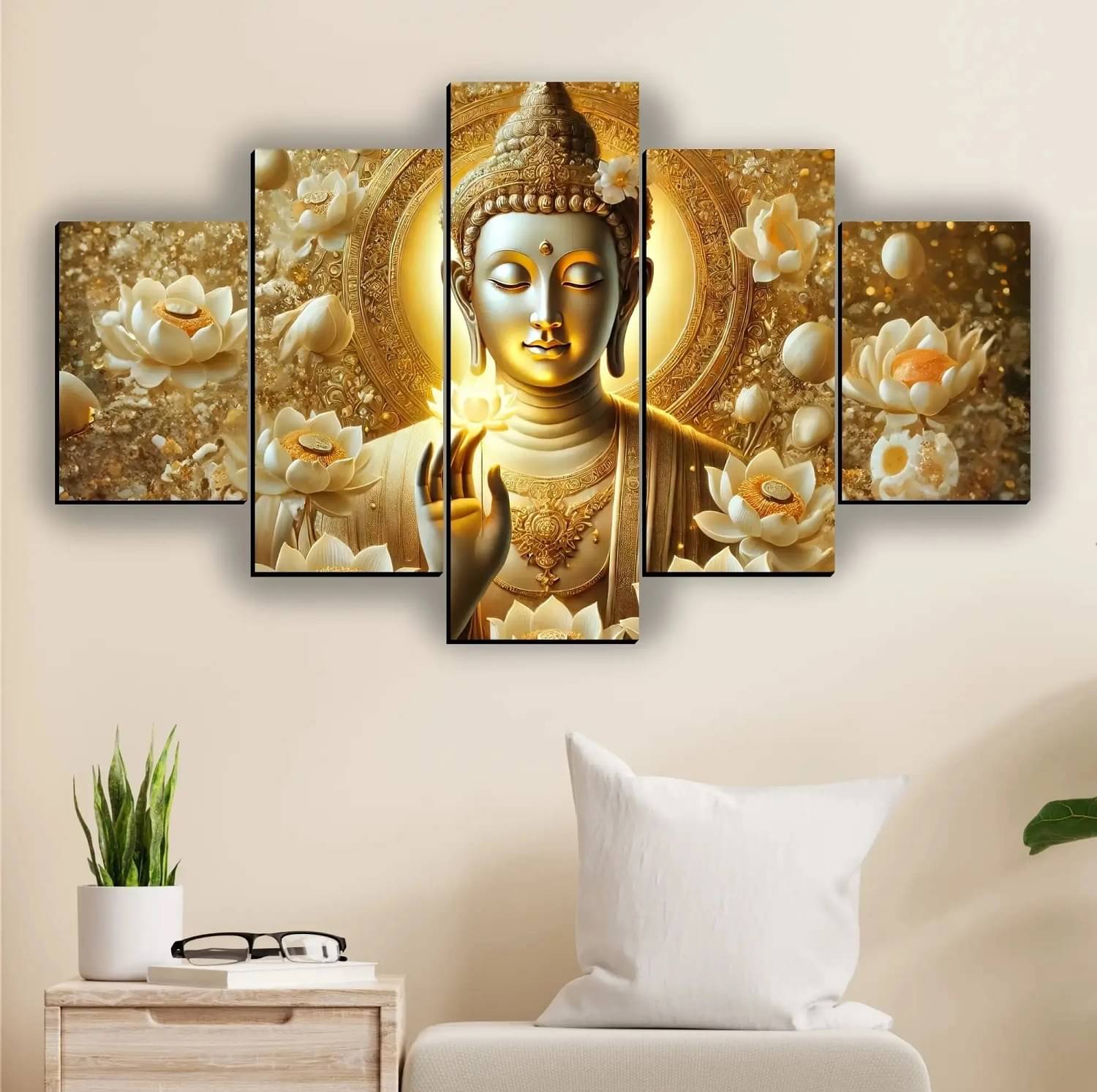 SNDArt Set Of 5 Lord Buddha Wall Paintings For Living Room Decorative Gift Items 18 x 30 inch     			SNDArt Set Of 5 Lord Buddha Wall Paintings For Living Room Decorative Gift Items 18 x 30 inch