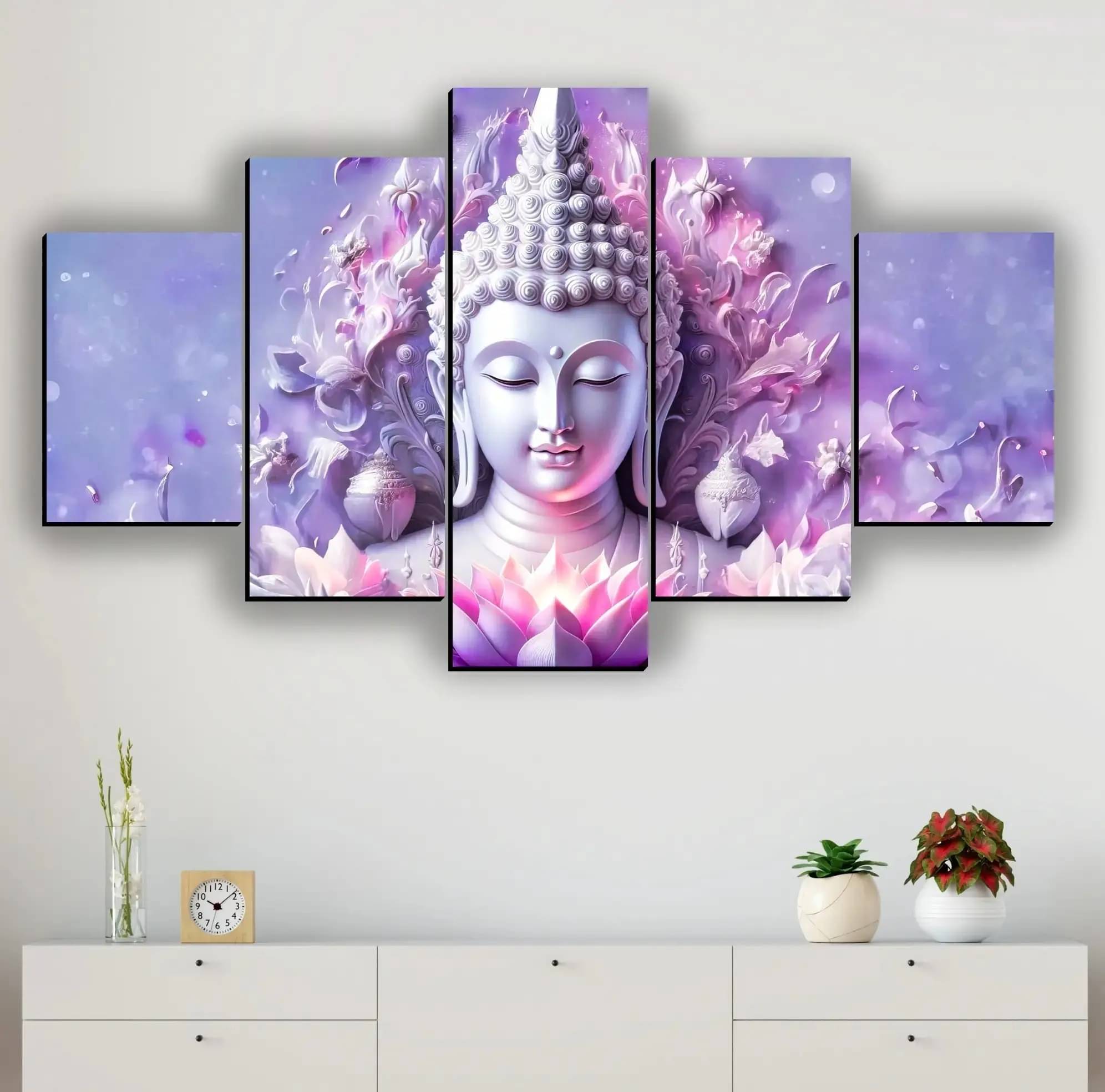 SNDArt Set Of 5 Lord Buddha Wall Paintings For Living Room Decorative Gift Items 18 x 30 inch SNDArt Set Of 5 Lord Buddha Wall Paintings For Living Room Decorative Gift Items 18 x 30 inch