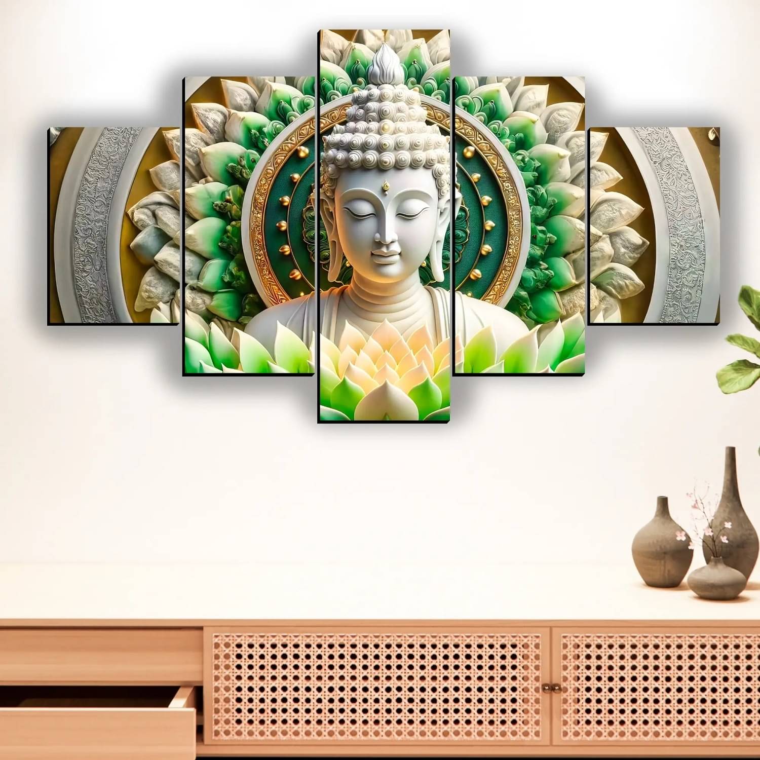     			SNDArt Set Of 5 Lord Buddha Wall Paintings For Living Room Decorative Gift Items 18 x 30 inch