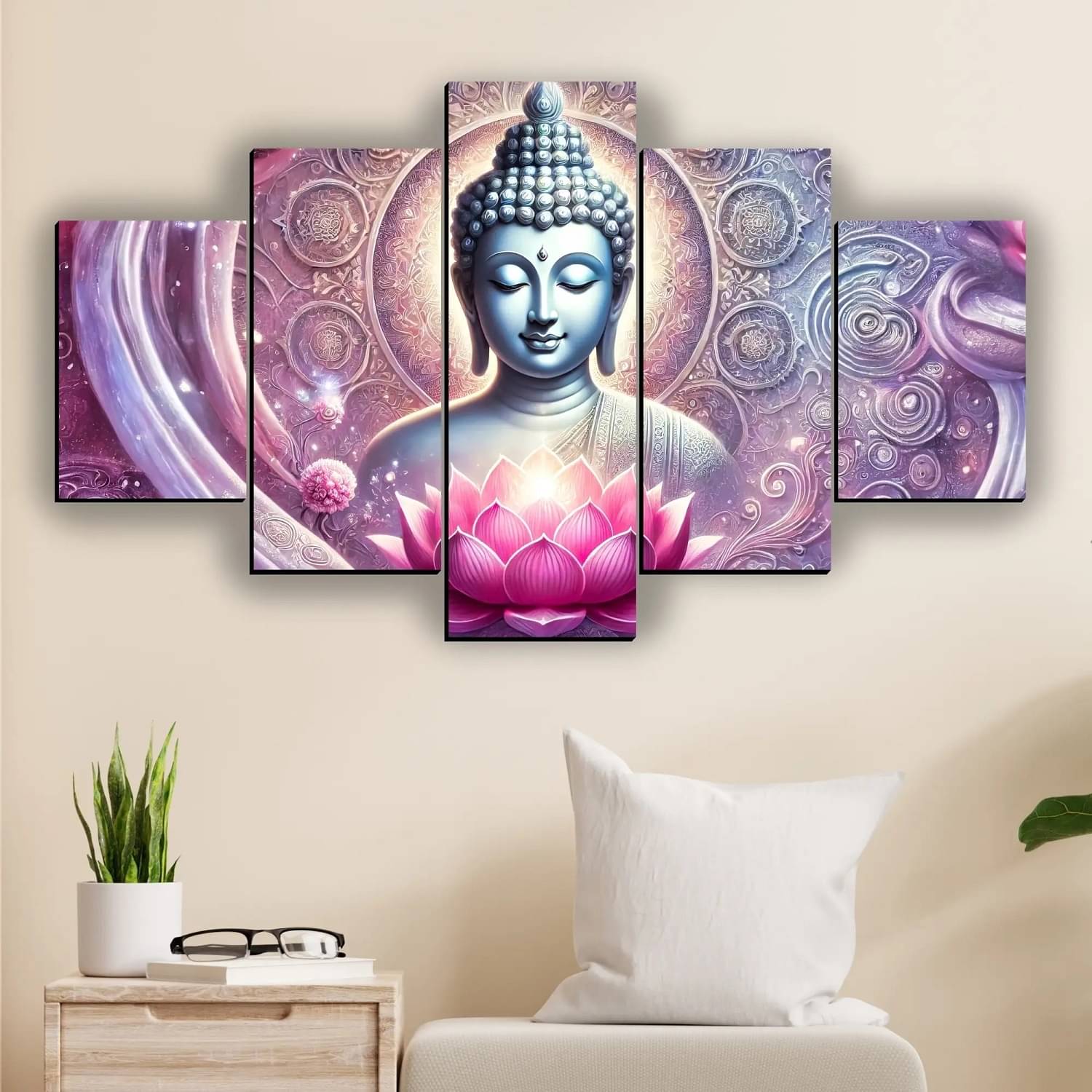     			SNDArt Set Of 5 Lord Buddha Wall Paintings For Living Room Decorative Gift Items 18 x 30 inch
