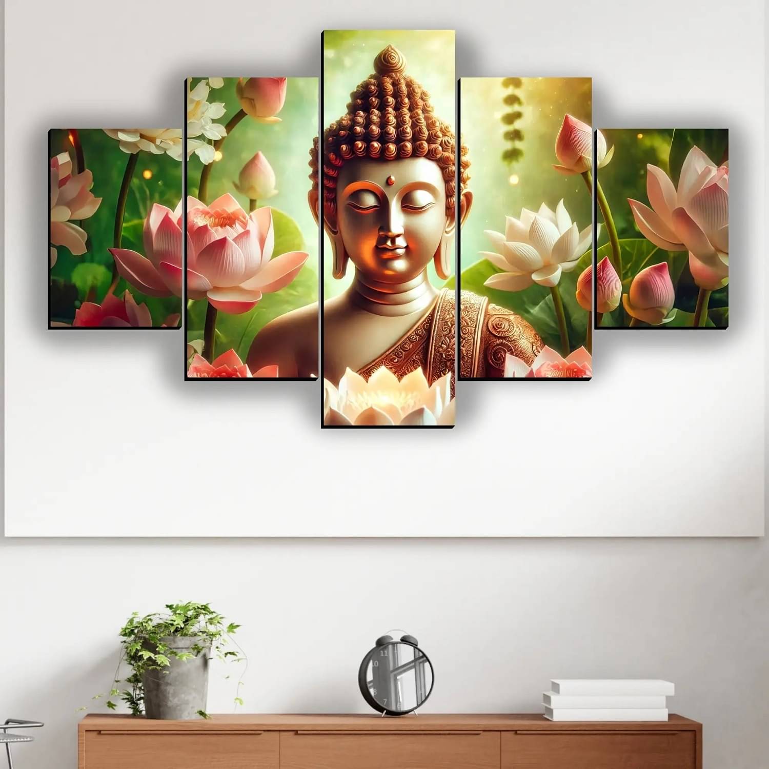 SNDArt Set Of 5 Lord Buddha Wall Paintings For Living Room Decorative Gift Items 18 x 30 inch     			SNDArt Set Of 5 Lord Buddha Wall Paintings For Living Room Decorative Gift Items 18 x 30 inch