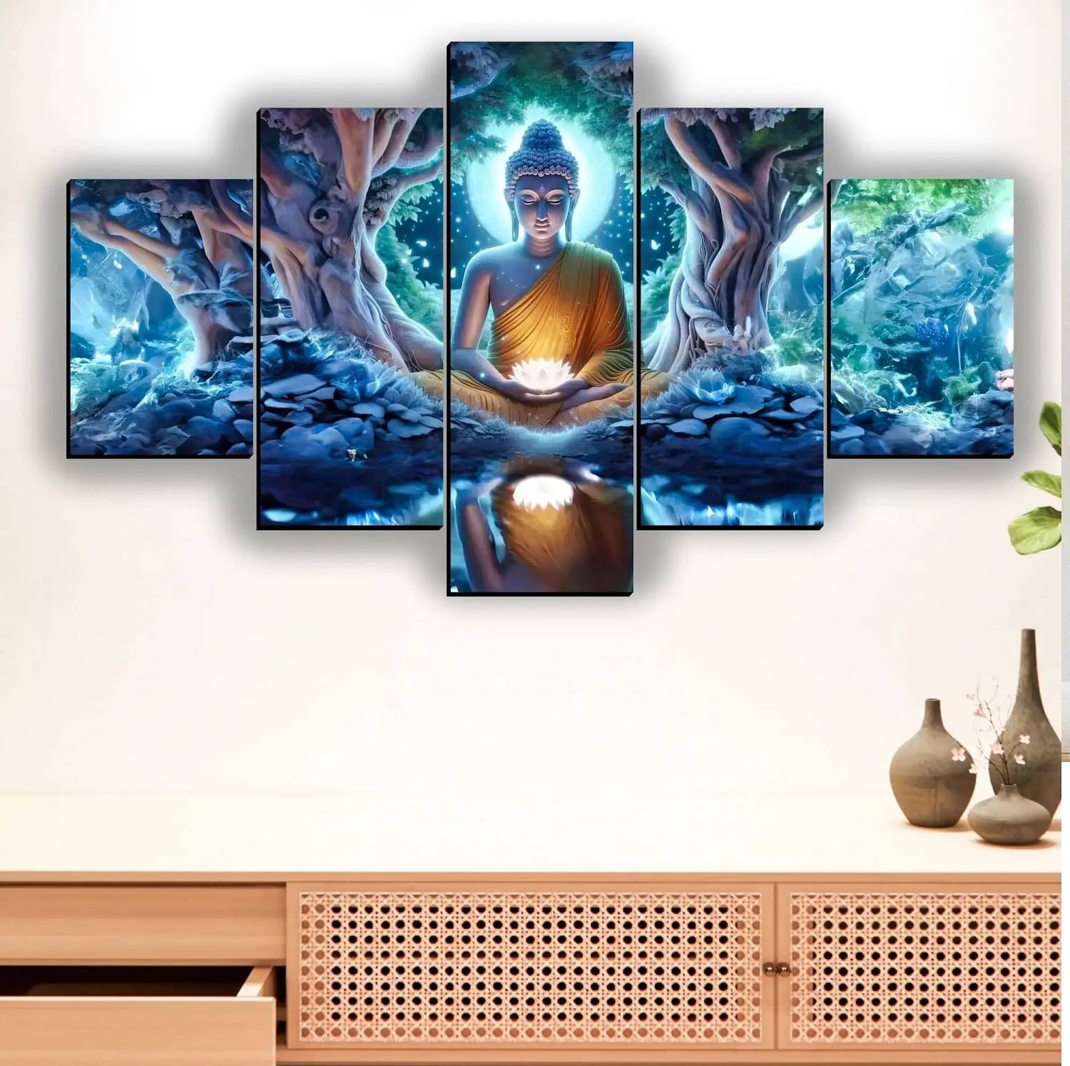    			SNDArt Set Of 5 Lord Buddha Wall Paintings For Living Room Decorative Gift Items 18 x 30 inch
