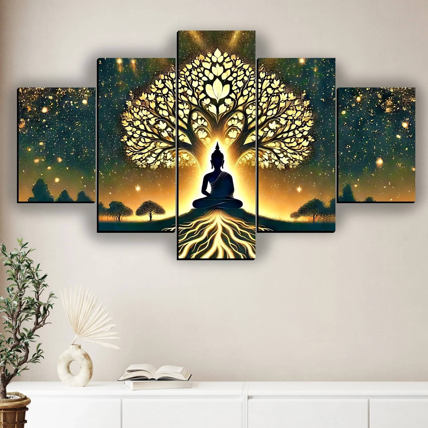     			SNDArt Set Of 5 Lord Buddha Wall Paintings For Living Room Decorative Gift Items 18 x 30 inch