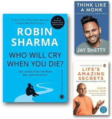     			Set Of Three Books | Who Will Cry When You Die + Life Amazing Secrets + Think Like A Monk | Combo Books