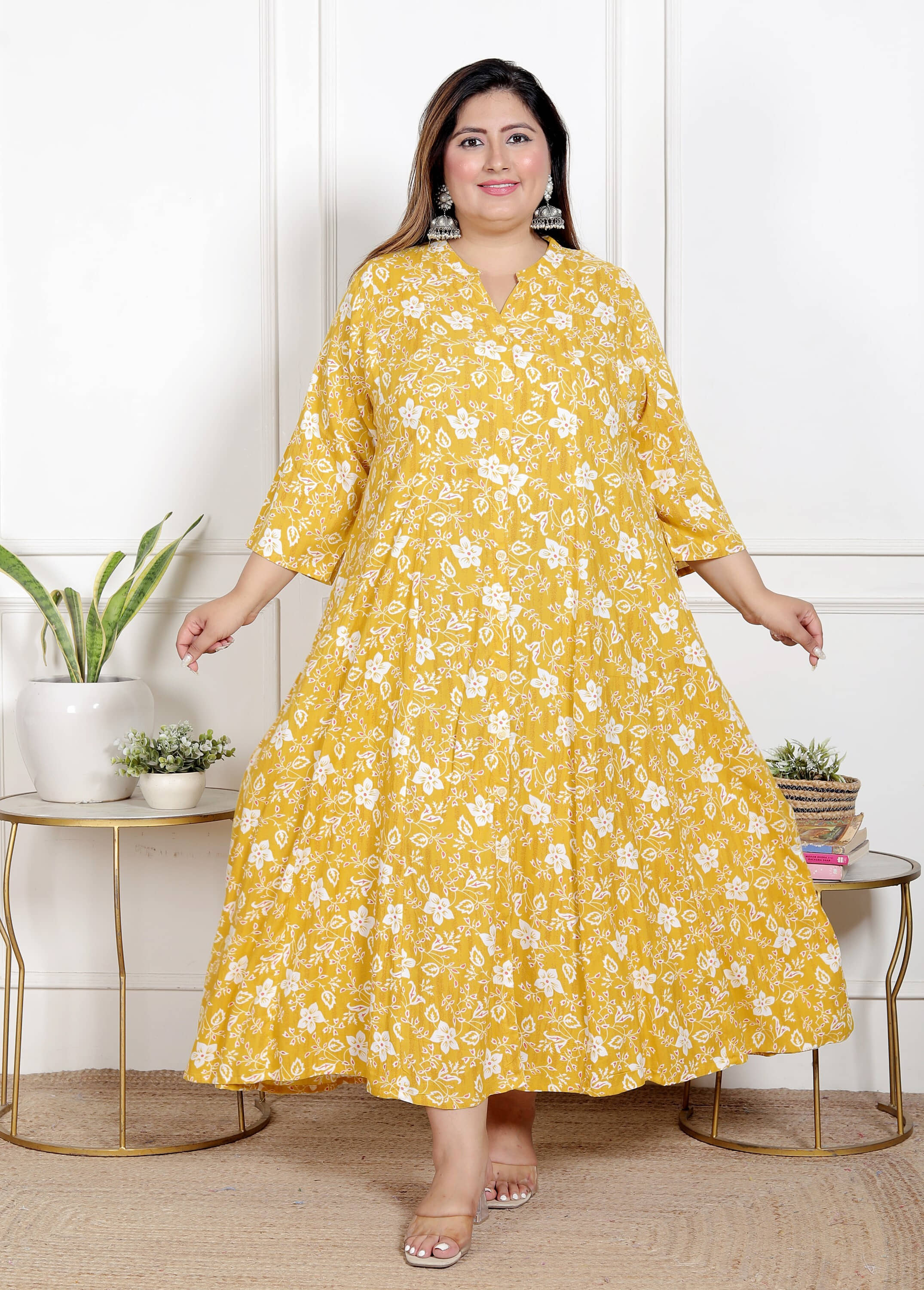 Swasti Women Cotton Blend Printed Flared Kurti ( Yellow ) - Kurtis, Tunics | Buy online on ZillyBuy