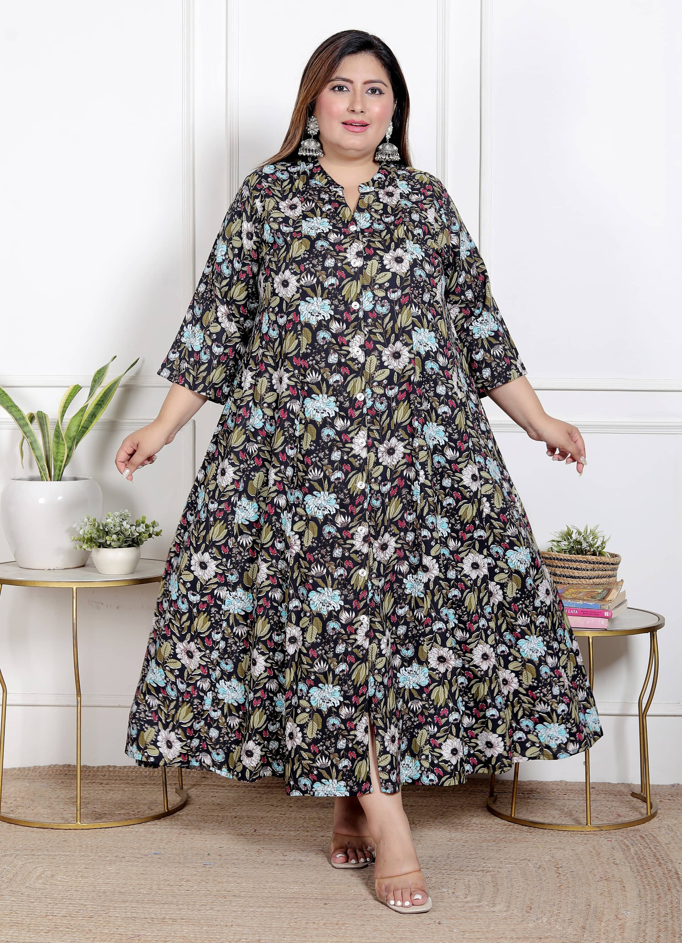 Swasti Women Cotton Blend Printed Flared Kurti ( Black ) - Kurtis, Tunics | Buy online on ZillyBuy