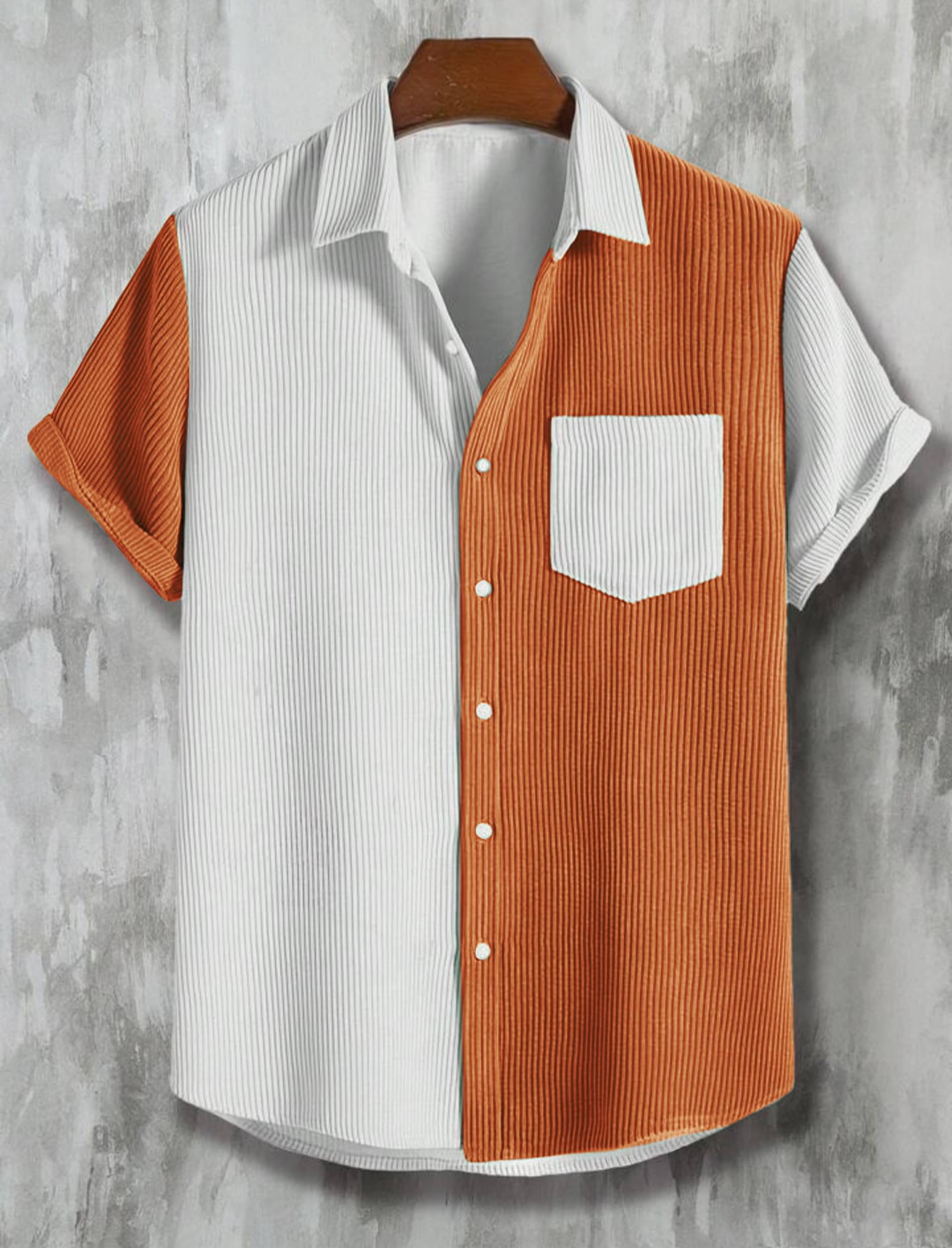     			TB COLLECTION Corduroy Regular Fit Solids Half Sleeves Men's Casual Shirt - Orange ( Pack of 1 )