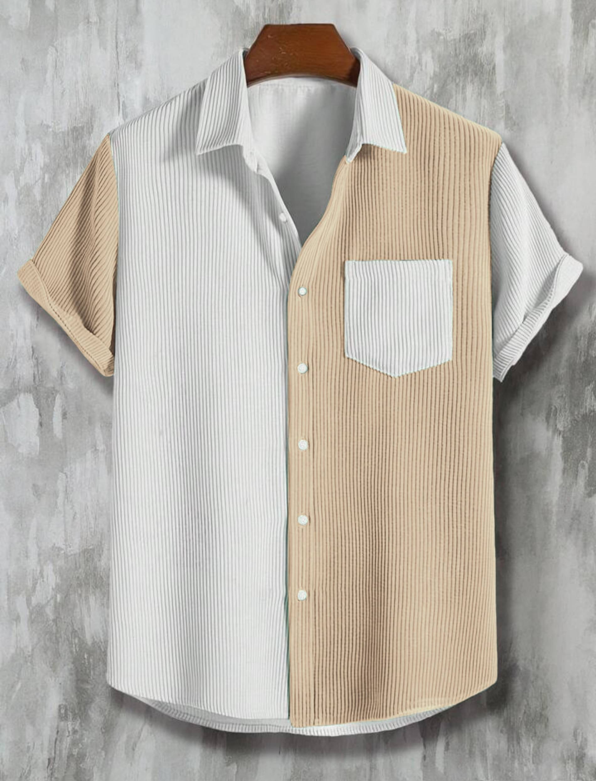     			TB COLLECTION Corduroy Regular Fit Solids Half Sleeves Men's Casual Shirt - Cream ( Pack of 1 )