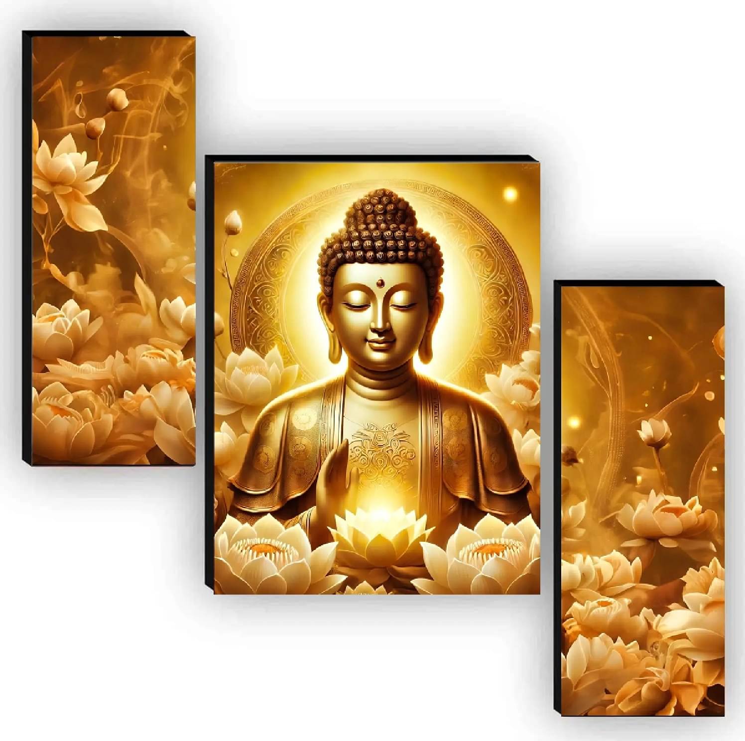     			TNFArt Set Of 3 Lord Buddha Wall Paintings For Living Room Gift Items 12 x 18 inch