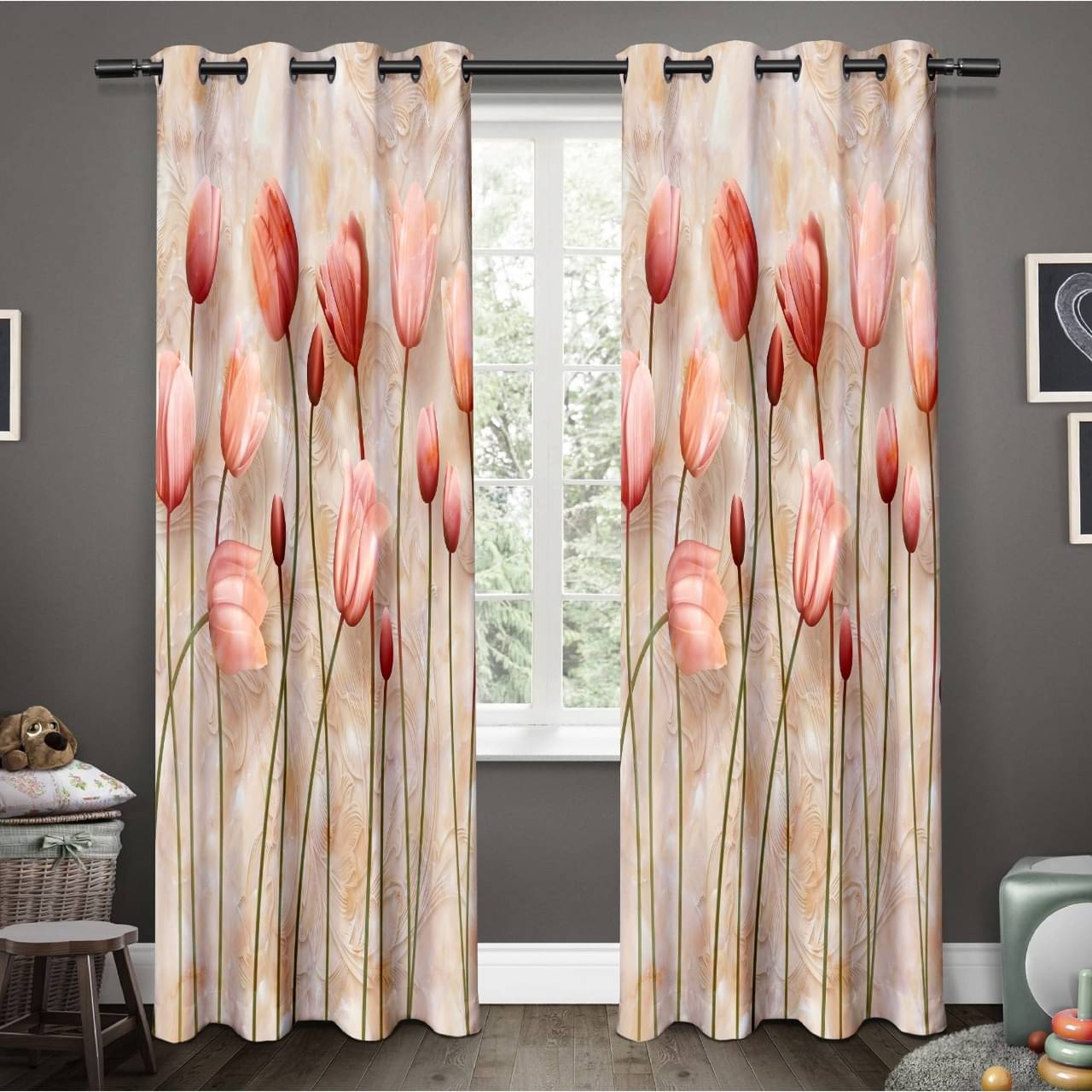     			Tramb Abstract Room Darkening Eyelet Curtain 5 FT ( Pack of 1 ) - Multi Color