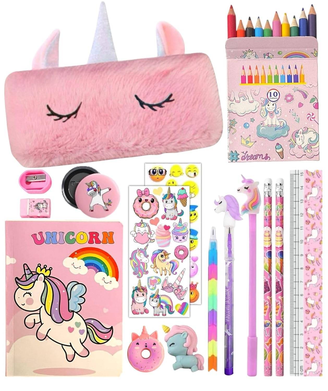     			Unicorn Fur Stationery Combo Set | Pencil Pouch For Kids| Diary For Girls | Cute School Stationery Pen, Pencil, Eraser | Birthday Return Gifts Pack Of 15 Items