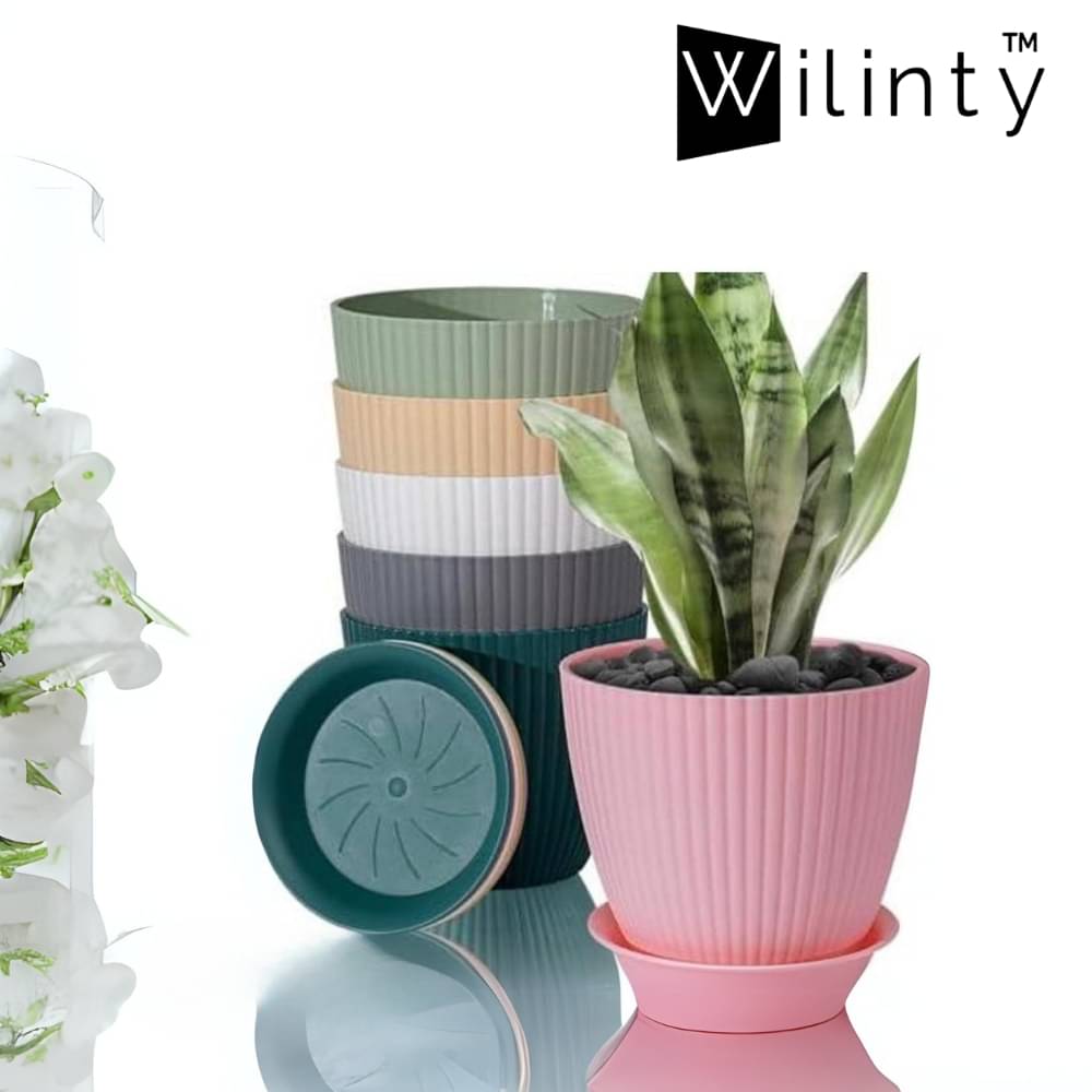 Wilinty Premium Plastic Round Flower Pot with Tray | Planter for Home Indoor & Outdoor Gardening | Plant Pot for Home, Terrace, Garden Etc | Pack of 05-Multicolor | Size 6.5 Inch Wilinty Premium Plastic Round Flower Pot with Tray | Planter for Home Indoor & Outdoor Gardening | Plant Pot for Home, Terrace, Garden Etc | Pack of 05-Multicolor | Size 6.5 Inch