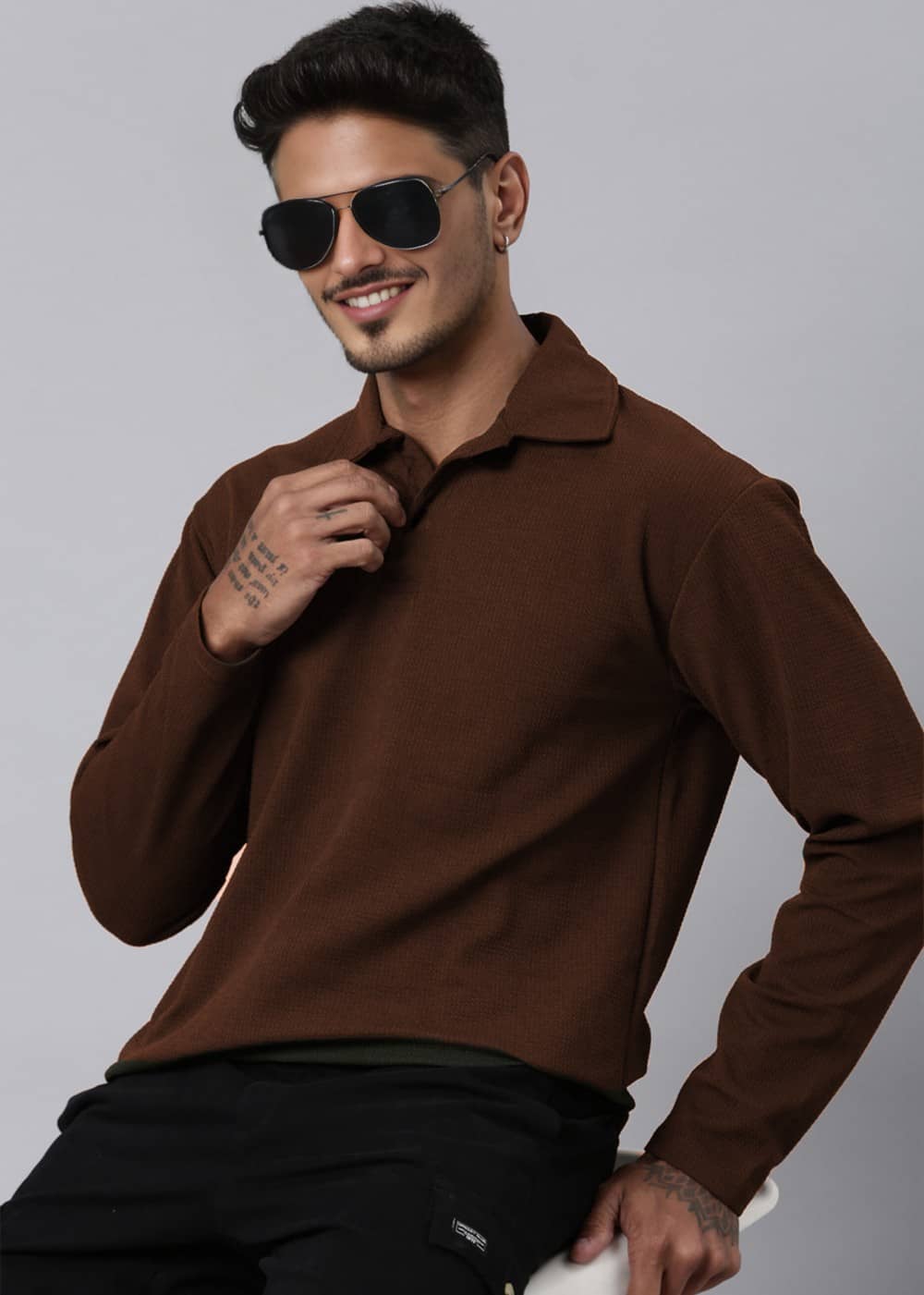 clafoutis Men Polyester Regular Fit Solid Polo T Shirt ( Brown )