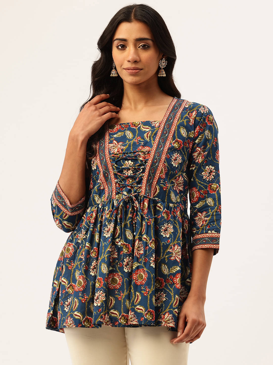     			feranoid Women Cotton Printed Flared Kurti ( Blue )