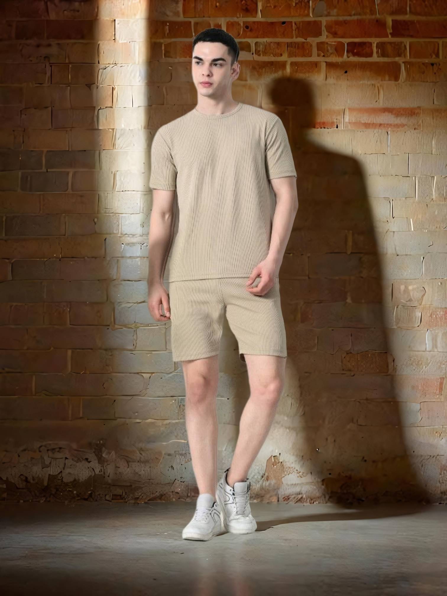     			genzy Men's T-shirt With Shorts Co-Ords Set ( Pack of 1 , Beige )
