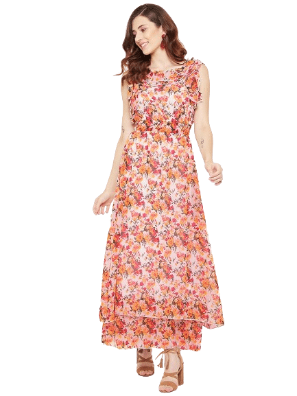 Bitterlime Women Georgette Printed Fit & Flare Dress ( White ) Bitterlime Women Georgette Printed Fit & Flare Dress ( White )