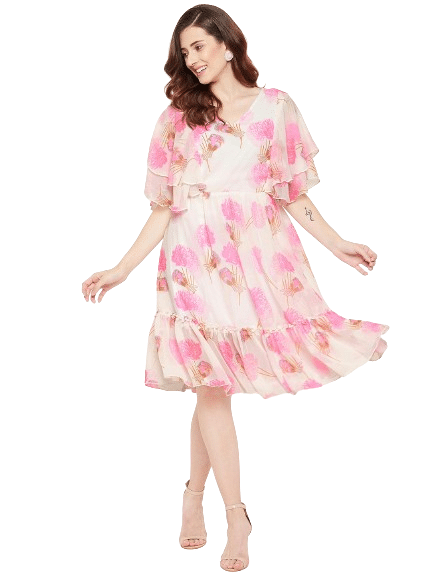 Bitterlime Women Georgette Printed Fit & Flare Dress ( White ) Bitterlime Women Georgette Printed Fit & Flare Dress ( White )