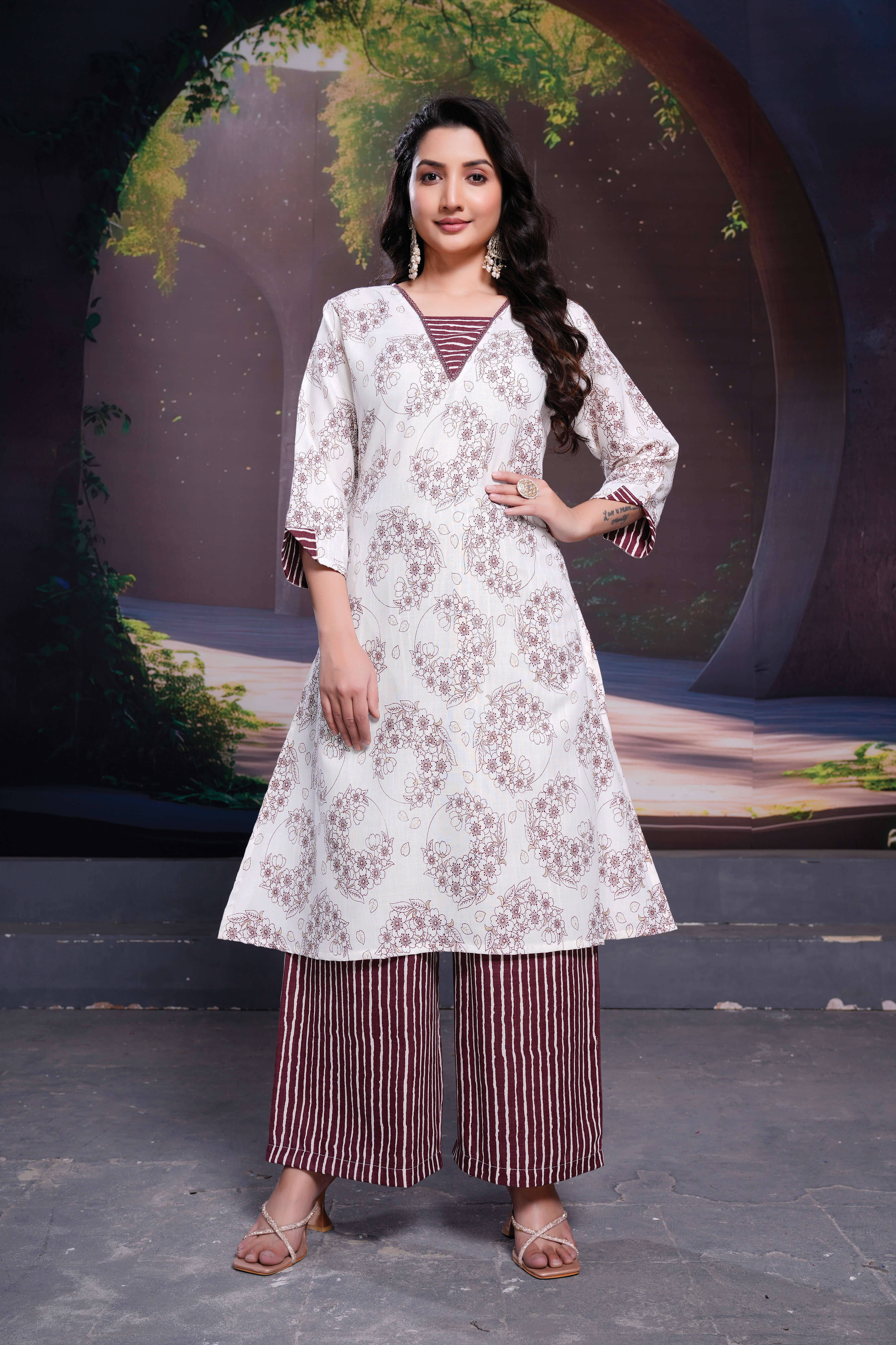 Fashionfricks Women Cotton Printed Straight Kurti With Pants ( Maroon ) Fashionfricks Women Cotton Printed Straight Kurti With Pants ( Maroon )