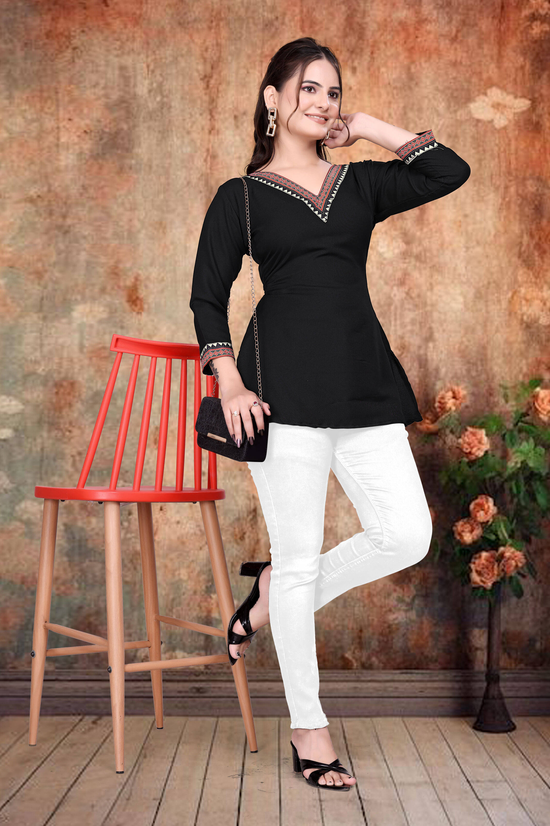 Fashionfricks Women's Silk Regular Top ( Black ) Fashionfricks Women's Silk Regular Top ( Black )