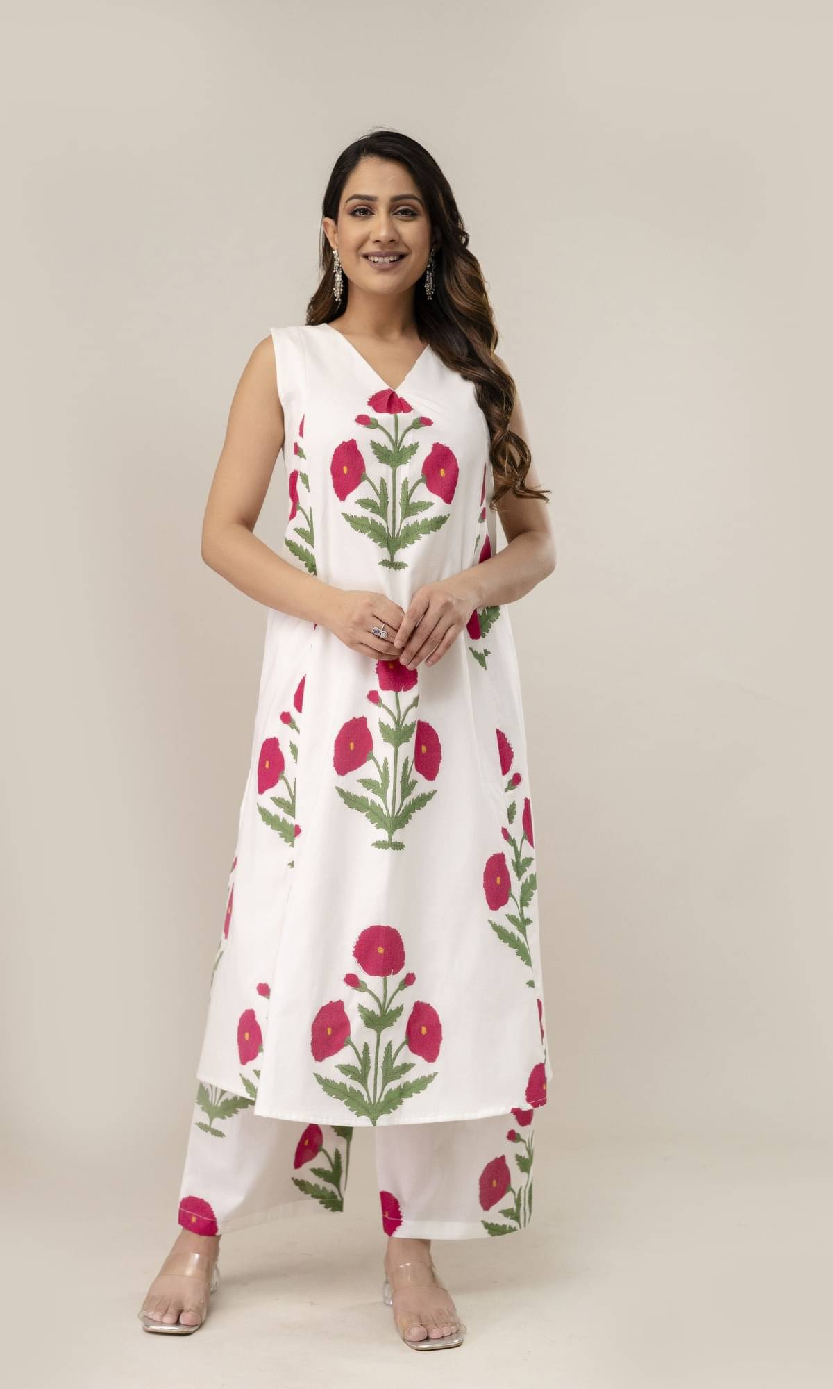     			KAMLA ARTS Women Cotton Printed A-line Kurti With Pants ( White )