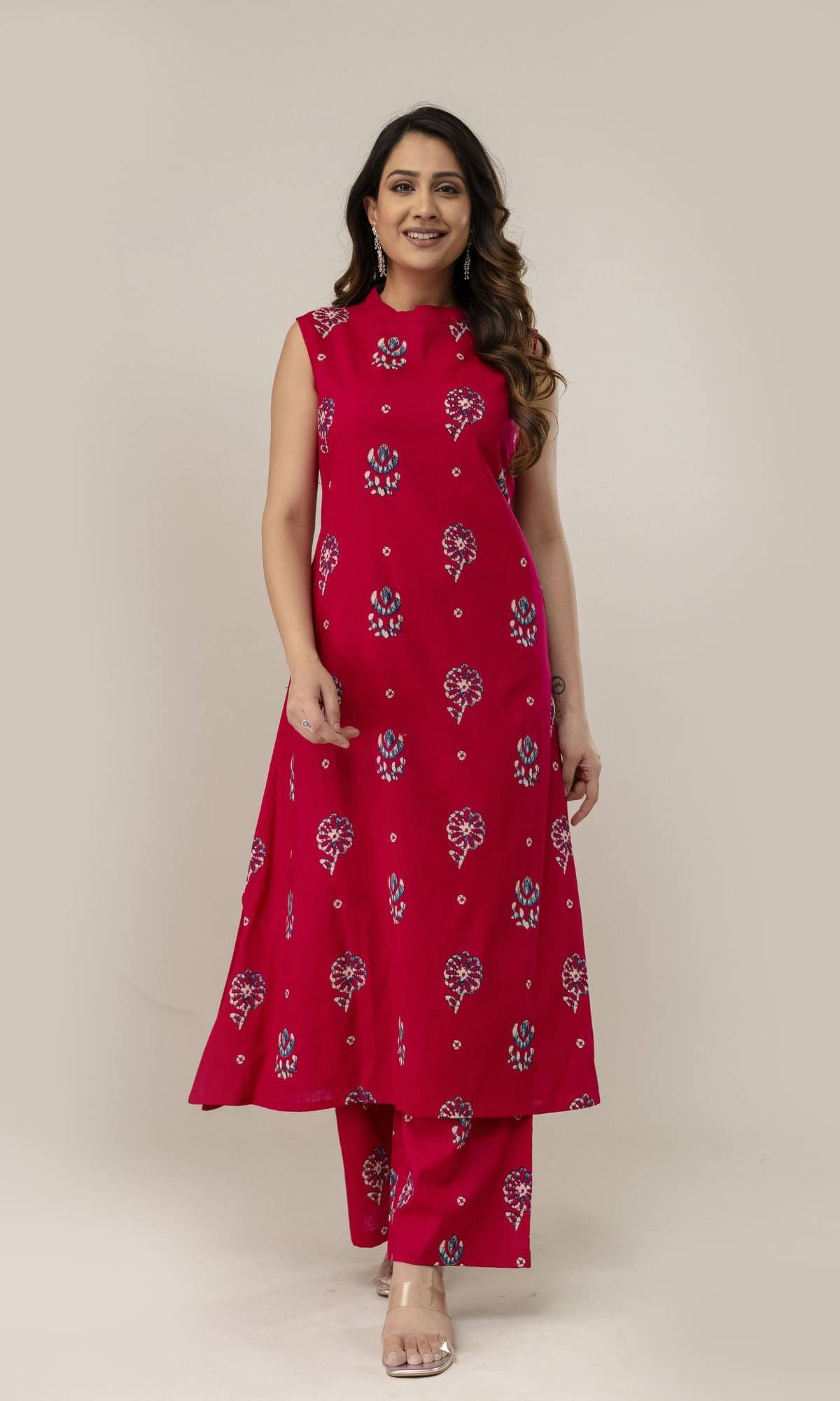    			KAMLA ARTS Women Cotton Printed A-line Kurti With Pants ( Red )