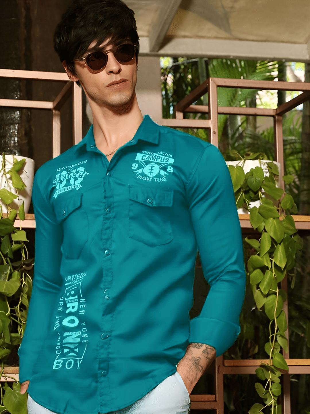     			NEW-18 Cotton Blend Regular Fit Printed Full Sleeves Men's Casual Shirt - Aqua Blue ( Pack of 1 )
