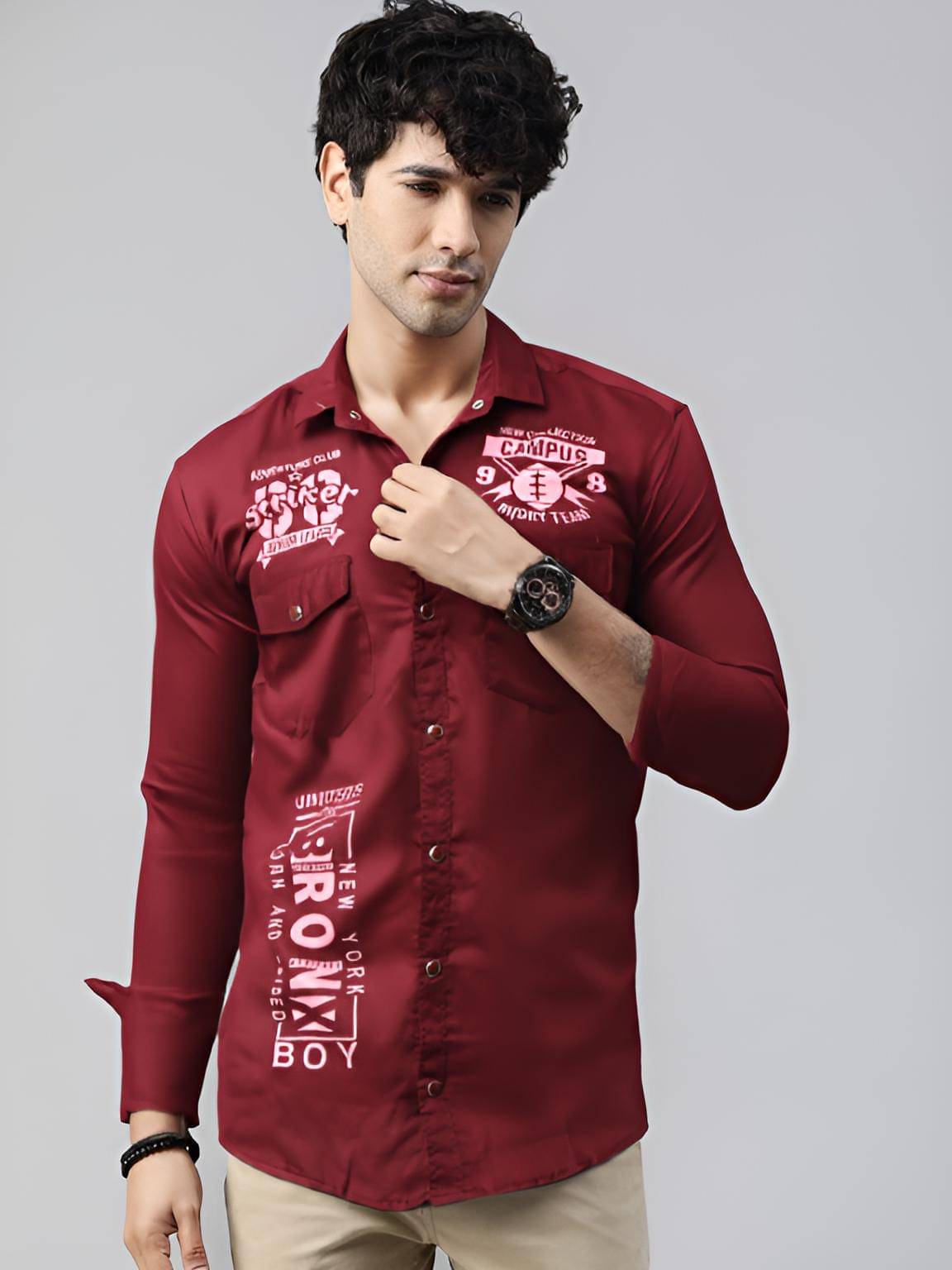 NEW-18 Cotton Blend Regular Fit Printed Full Sleeves Men's Casual Shirt - Maroon ( Pack of 1 ) NEW-18 Cotton Blend Regular Fit Printed Full Sleeves Men's Casual Shirt - Maroon ( Pack of 1 )