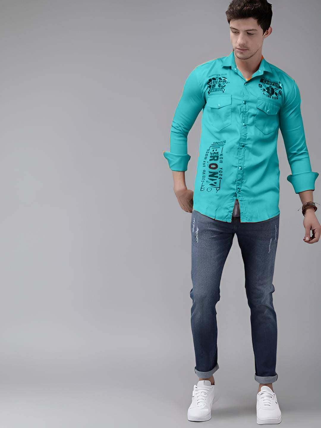 NEW-18 Cotton Blend Regular Fit Printed Full Sleeves Men's Casual Shirt - Aqua Blue ( Pack of 1 ) NEW-18 Cotton Blend Regular Fit Printed Full Sleeves Men's Casual Shirt - Aqua Blue ( Pack of 1 )